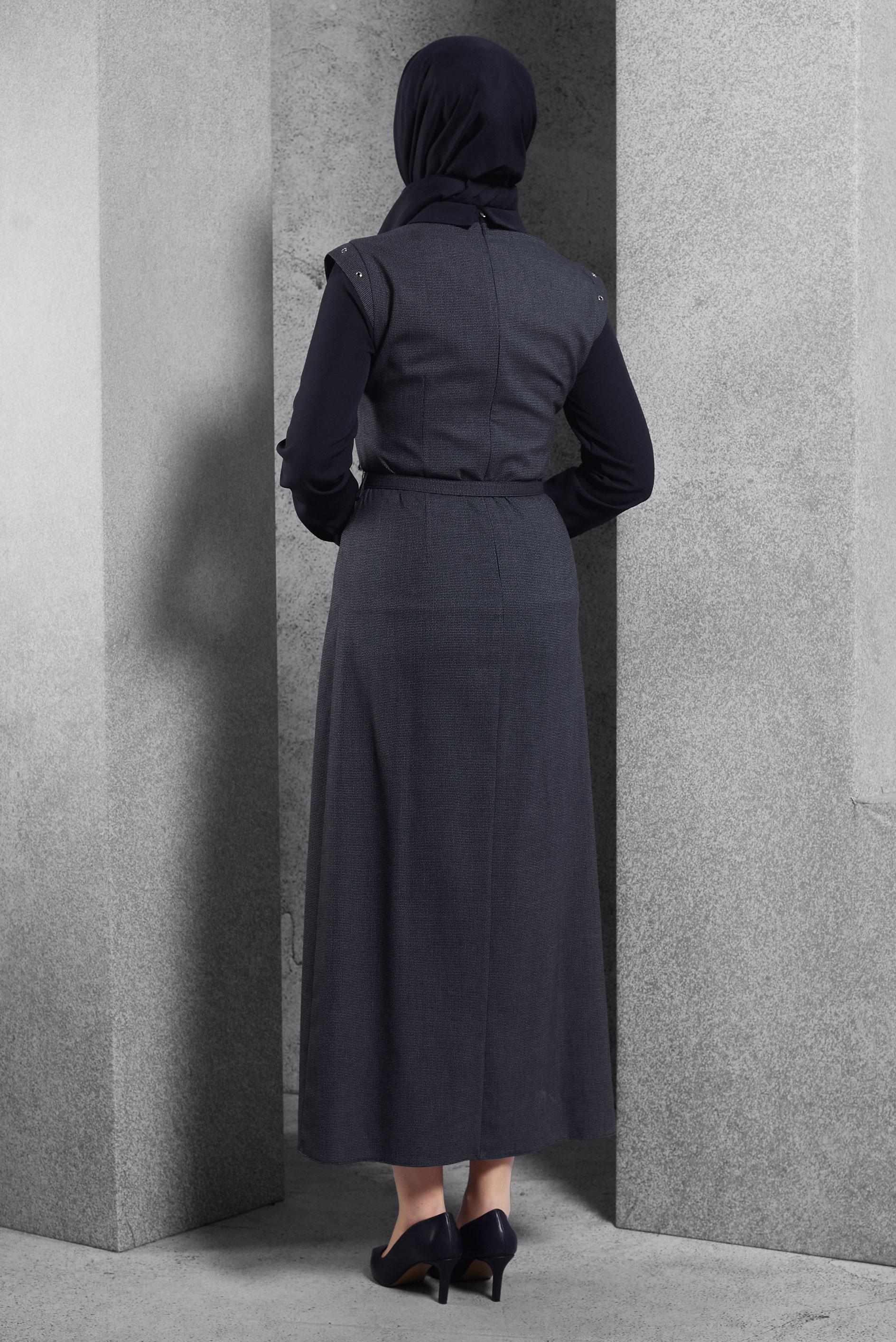 Vêtements hijab BLEU MARINE ROBE COL CHEMISE 45173