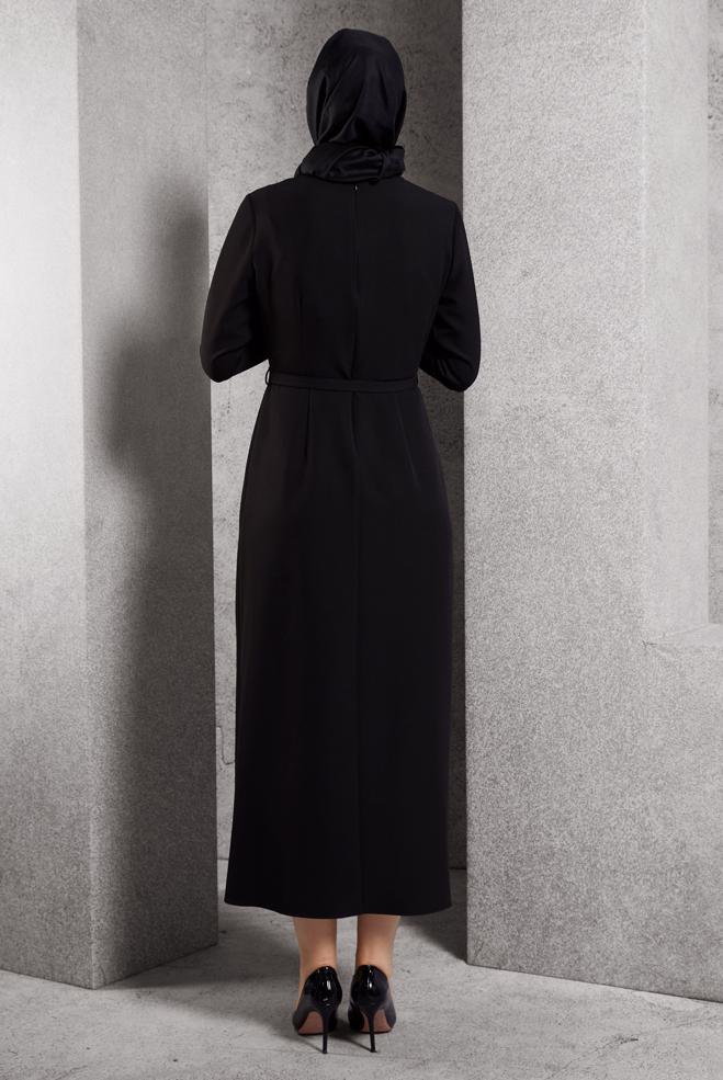 Vêtements hijab NOIR ROBE CEINTURE 45189 - ALVİNA
