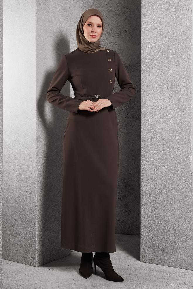 Vêtements hijab BRUN ROBE CEINTURE 45189 - ALVİNA
