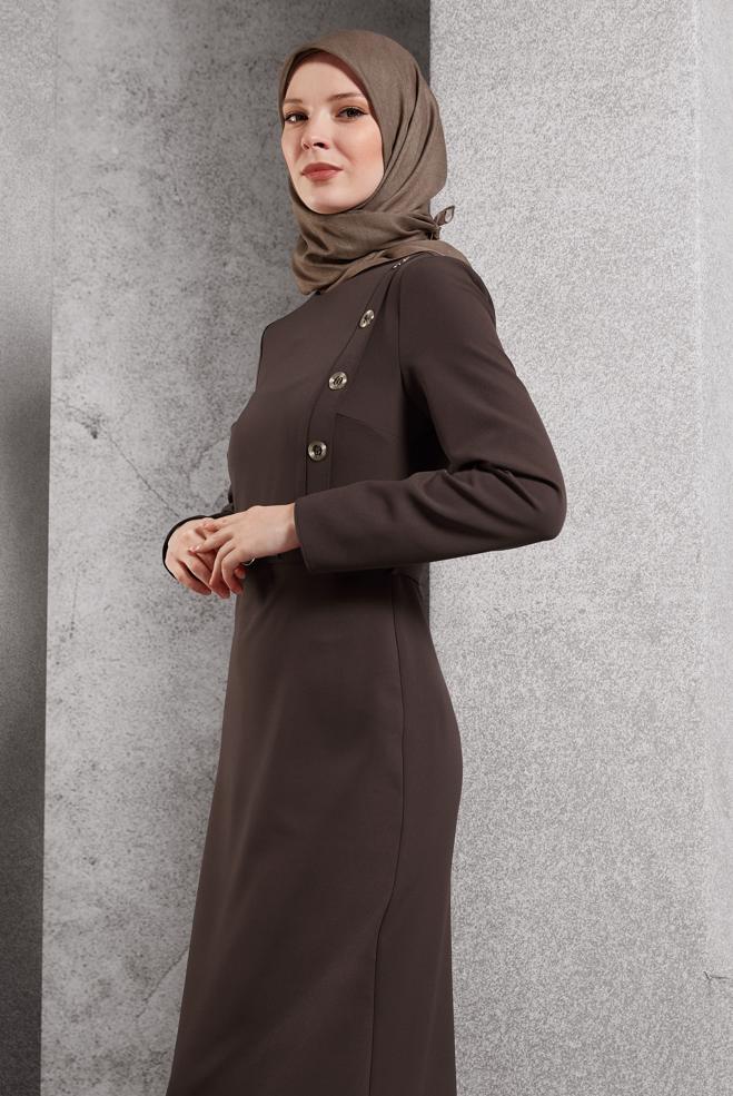 Vêtements hijab BRUN ROBE CEINTURE 45189 - ALVİNA
