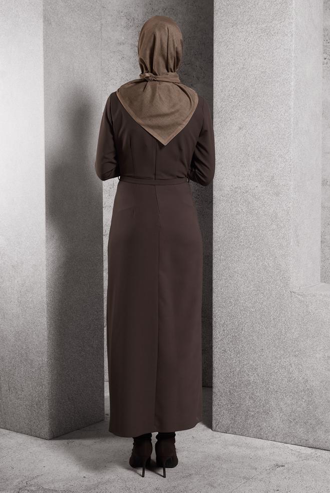 Vêtements hijab BRUN ROBE CEINTURE 45189 - ALVİNA