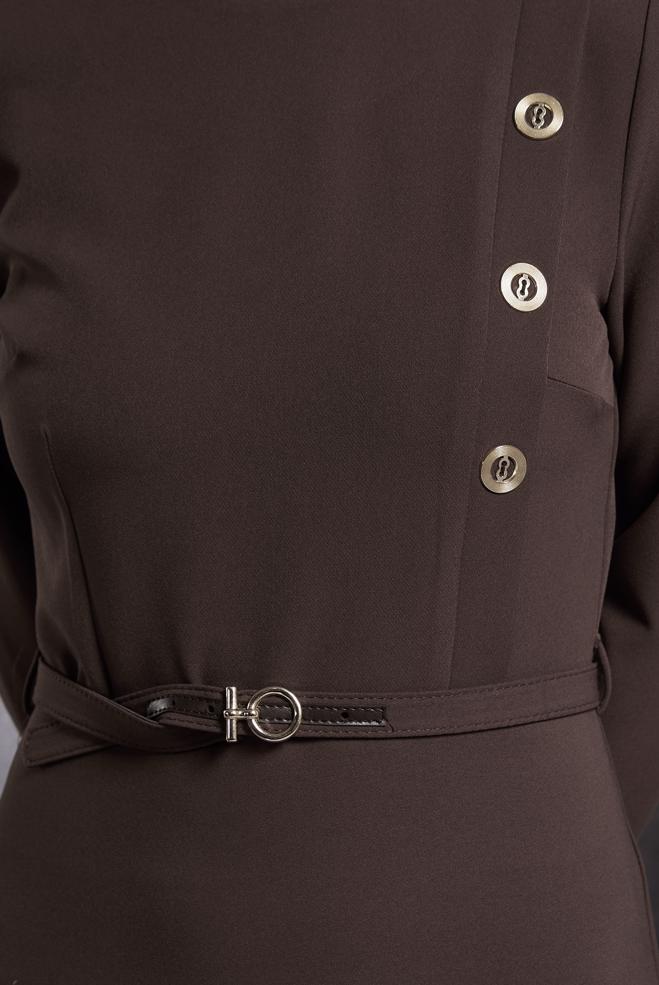 Vêtements hijab BRUN ROBE CEINTURE 45189 - ALVİNA