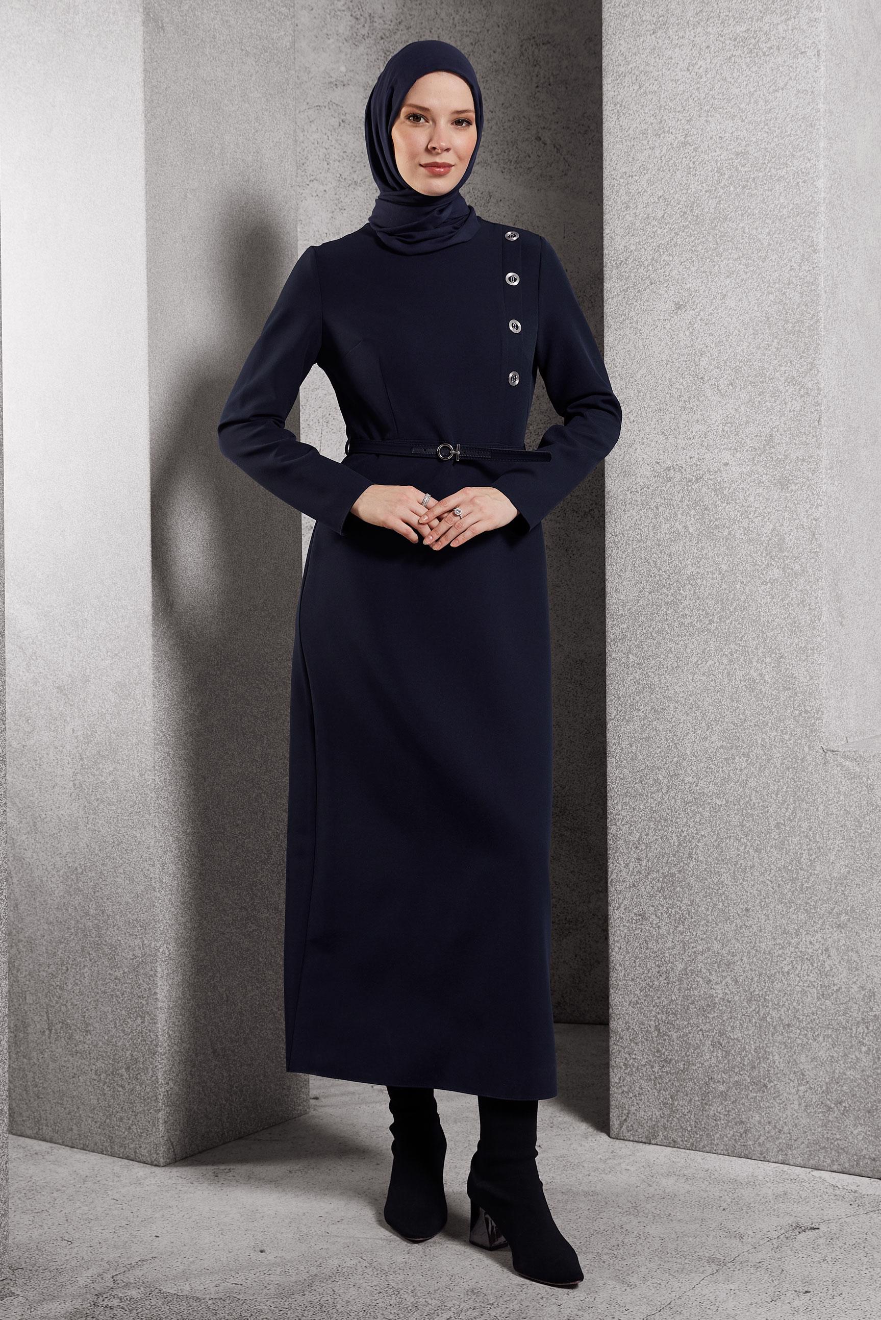 Vêtements hijab BLEU MARINE ROBE CEINTURE 45189