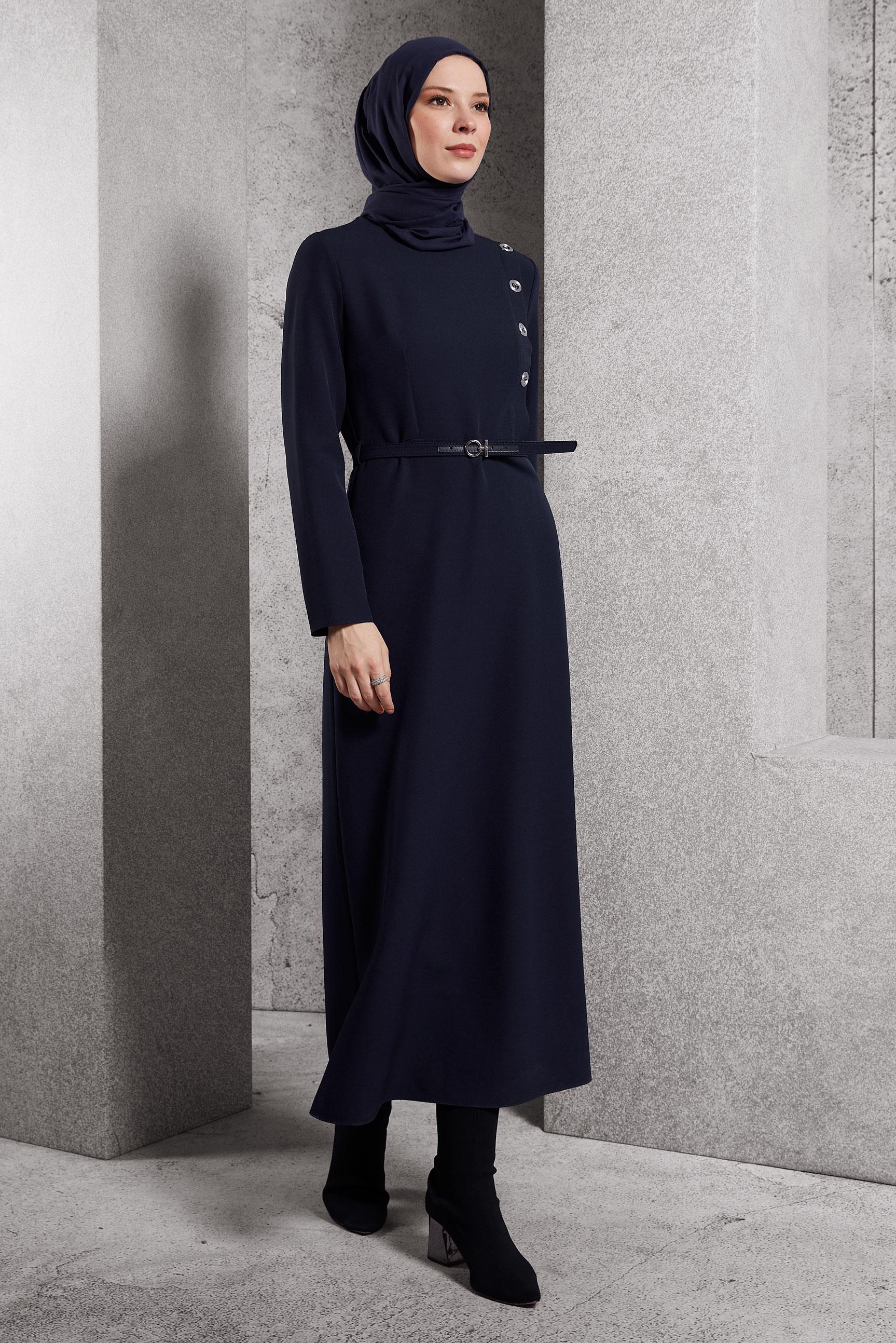 Vêtements hijab BLEU MARINE ROBE CEINTURE 45189