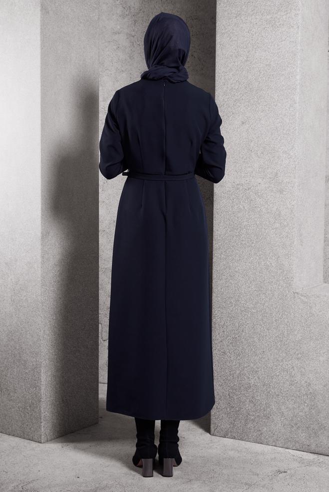 Vêtements hijab BLEU MARINE ROBE CEINTURE 45189 - ALVİNA