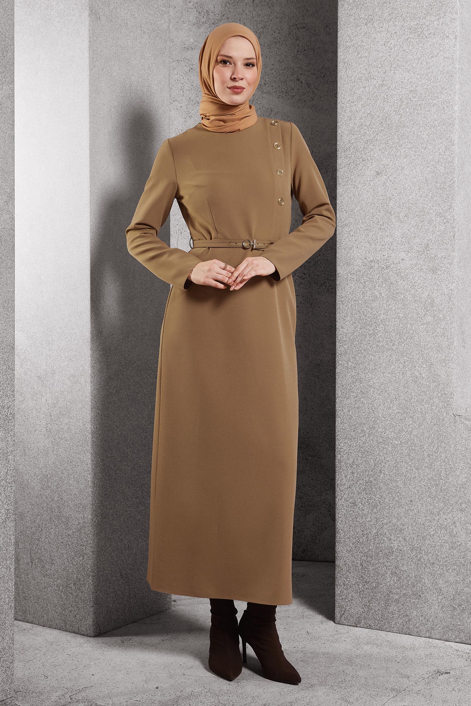 Vêtements hijab BRUN ROBE CEINTURE 45189