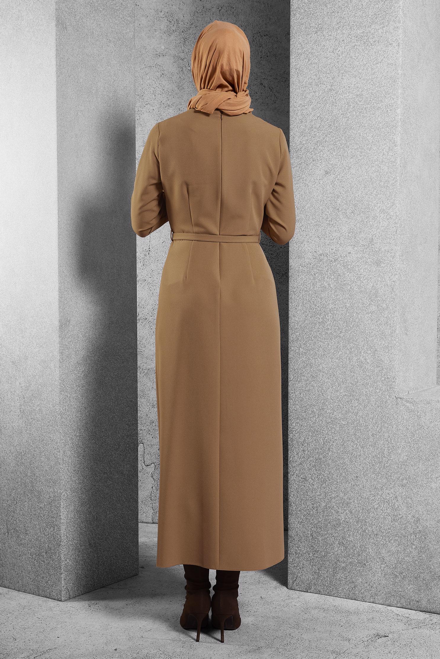 Vêtements hijab BRUN ROBE CEINTURE 45189