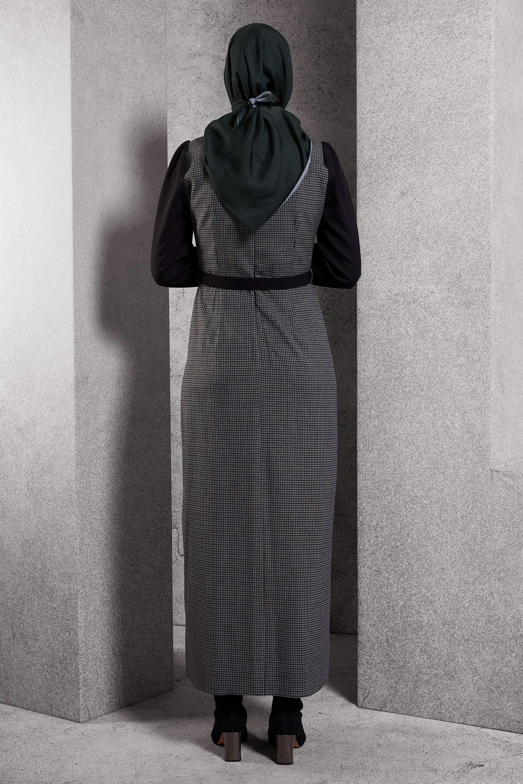 Tesettür giyim SİYAH KEMERLİ ELBİSE 45190