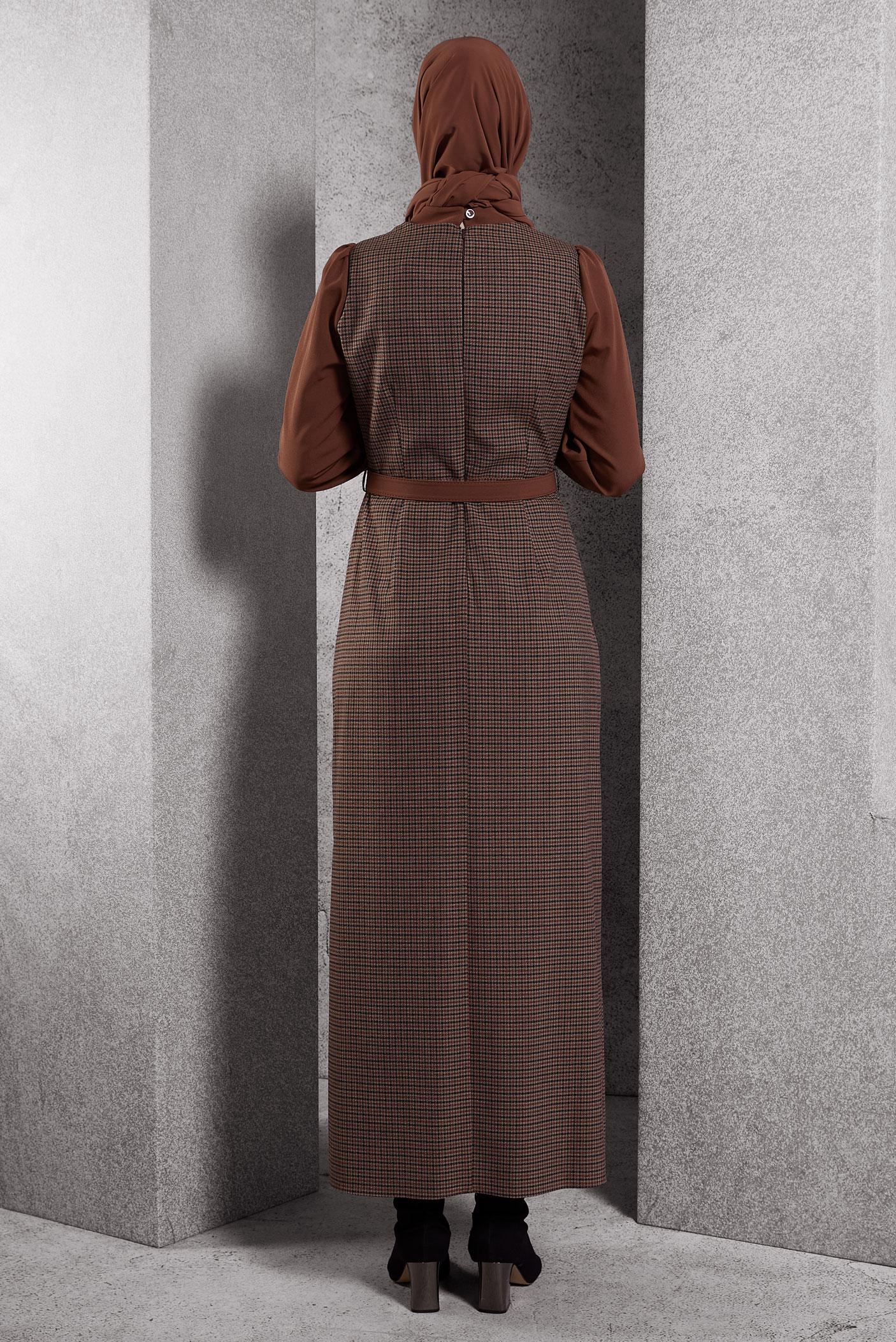 Tesettür giyim TABA KEMERLİ ELBİSE 45190