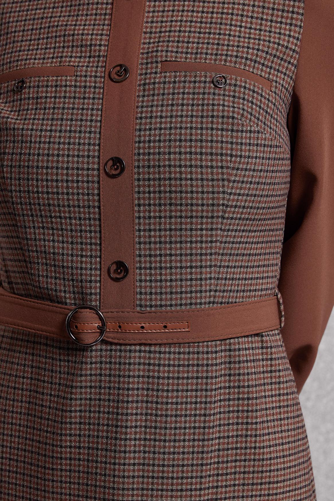 Tesettür giyim TABA KEMERLİ ELBİSE 45190