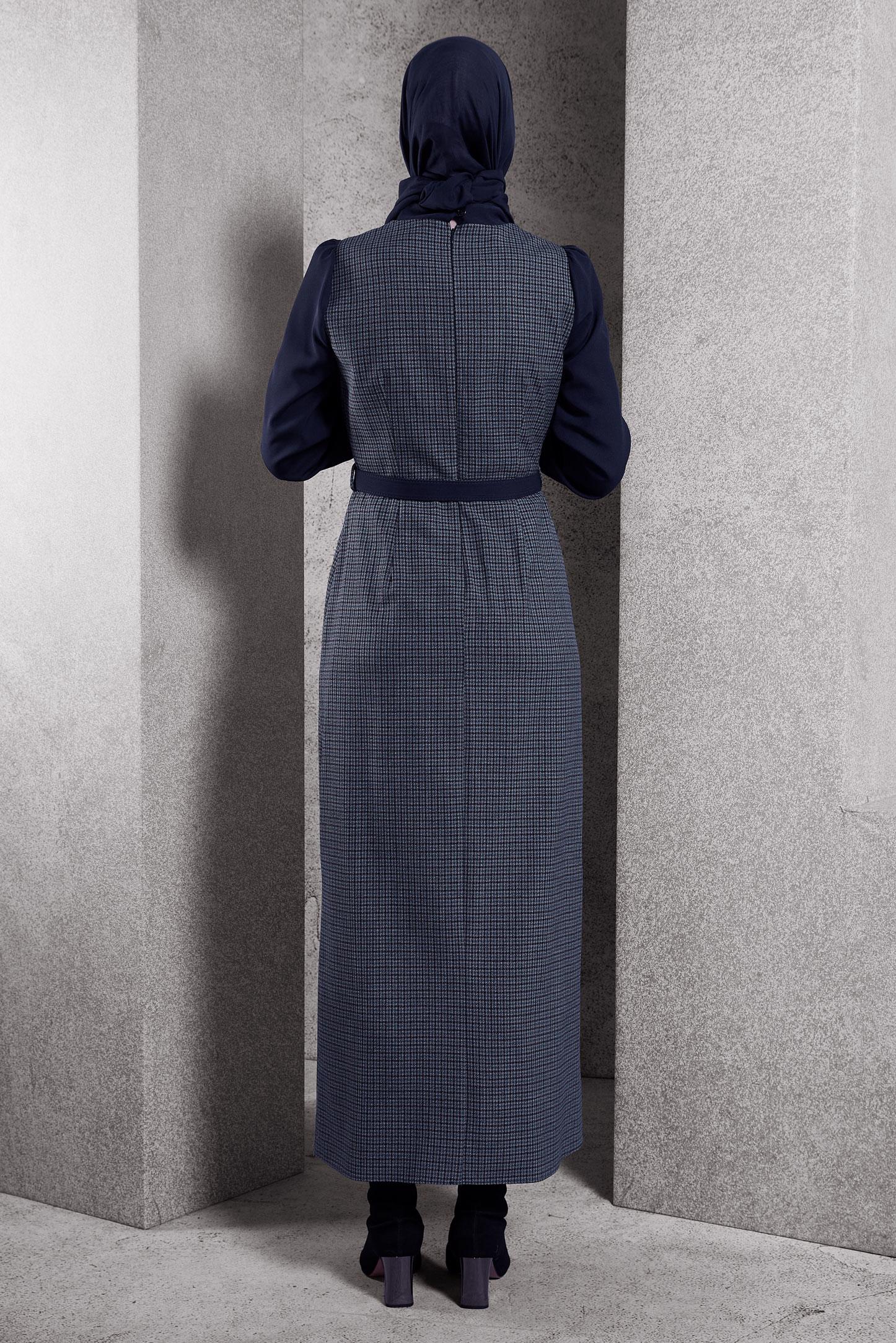 Tesettür giyim LACİVERT KEMERLİ ELBİSE 45190