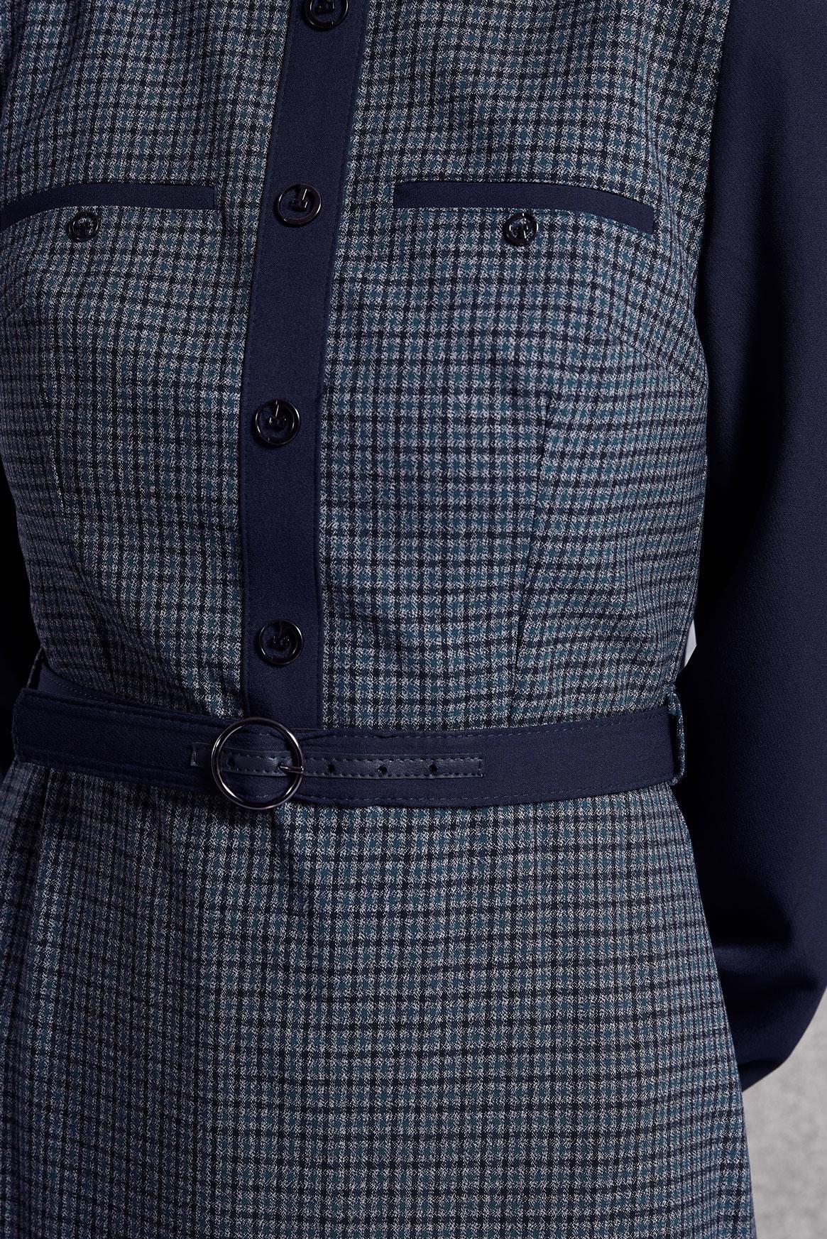 Tesettür giyim LACİVERT KEMERLİ ELBİSE 45190