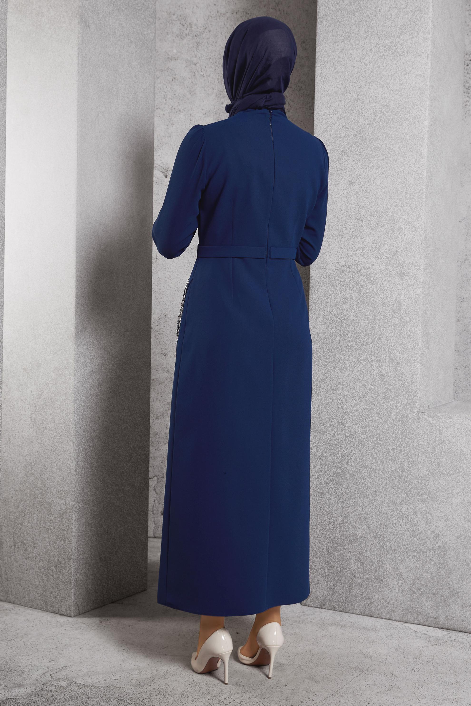 Vêtements hijab BLEU MARINE ROBE À DÉTAILS DE PIERRES PRÉCIEUSES 45191