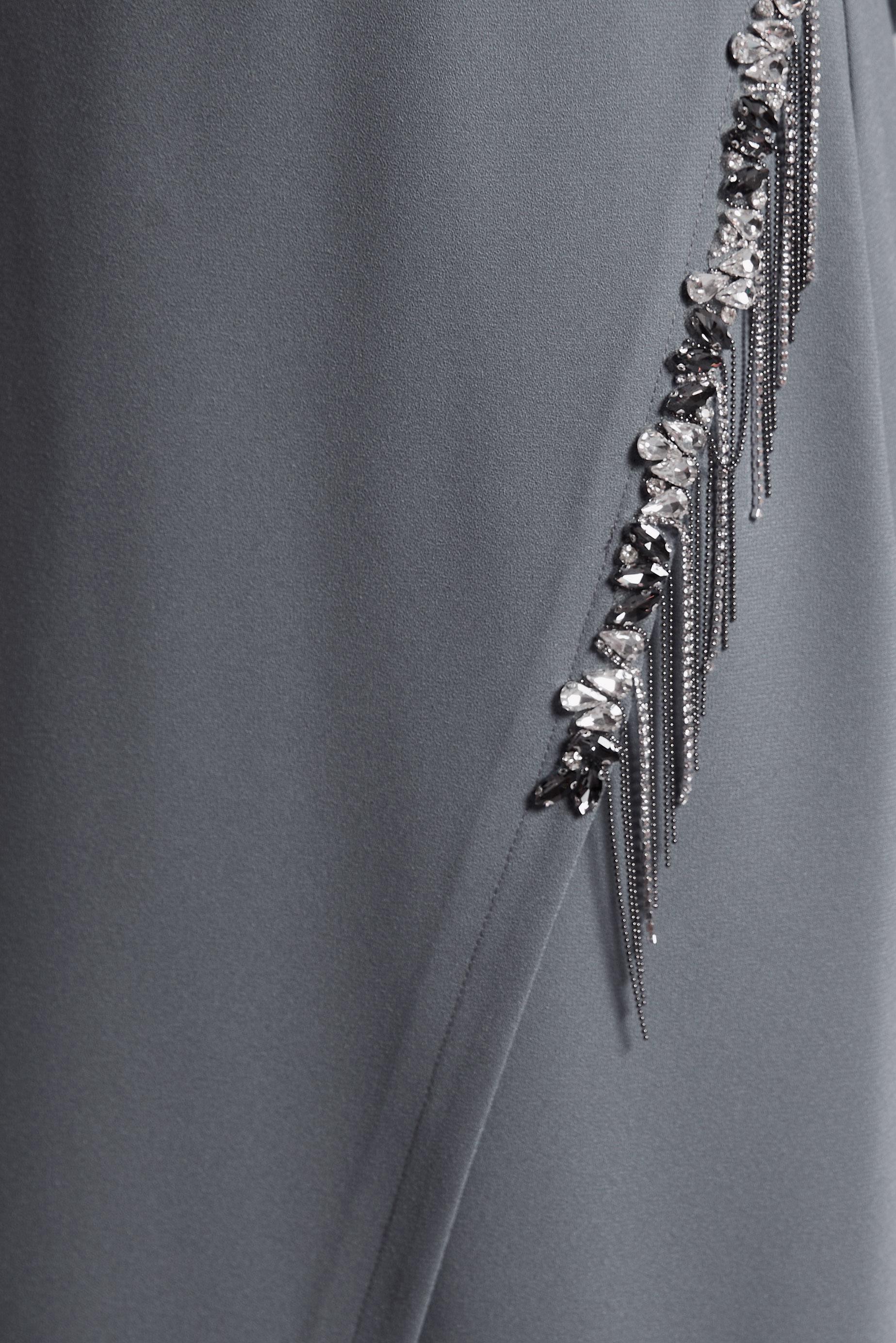 Tesettür giyim GRİ TAŞ DETAYLI ELBİSE 45191