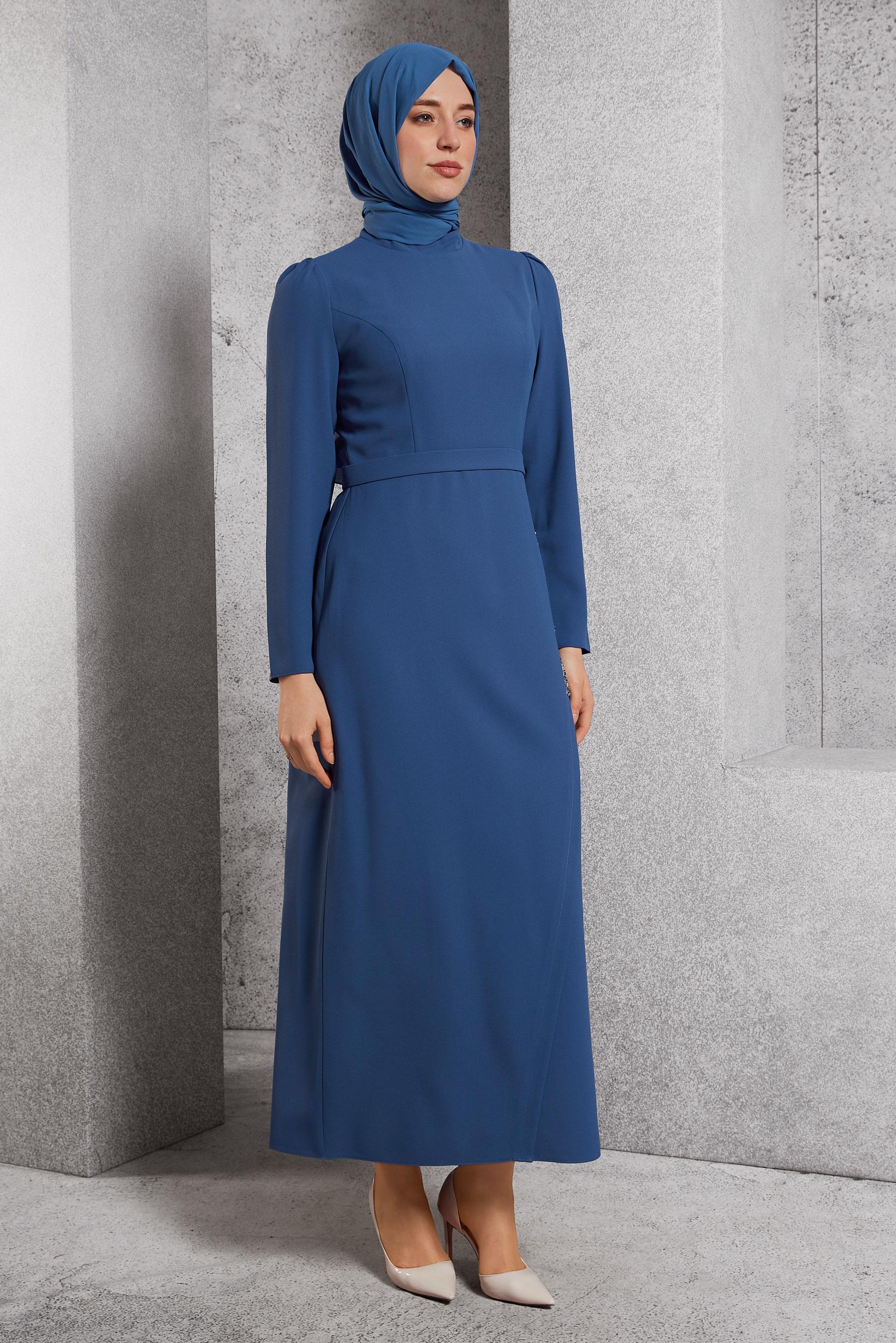 Vêtements hijab BLEU MARINE ROBE À DÉTAILS DE PIERRES PRÉCIEUSES 45191