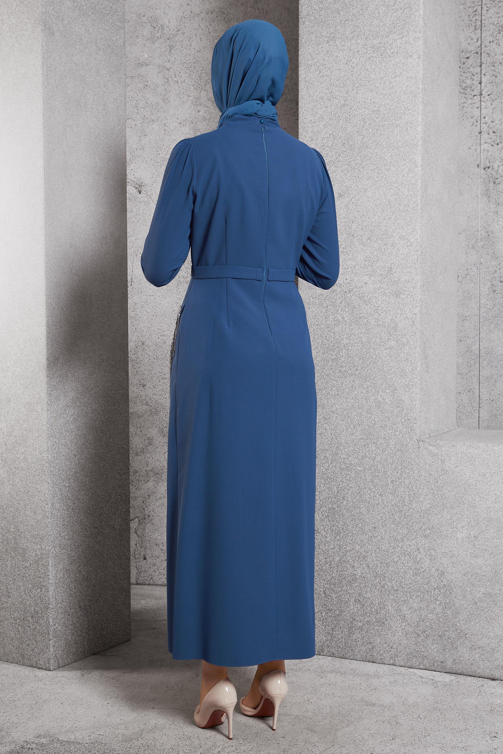 Vêtements hijab BLEU MARINE ROBE À DÉTAILS DE PIERRES PRÉCIEUSES 45191