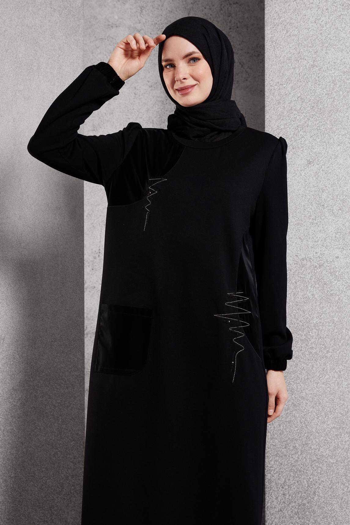 Hijab clothing BLACK DRESS WITH POCKET DETAIL 45196