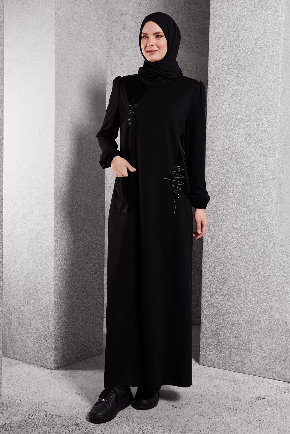 Hijab clothing BLACK DRESS WITH POCKET DETAIL 45196