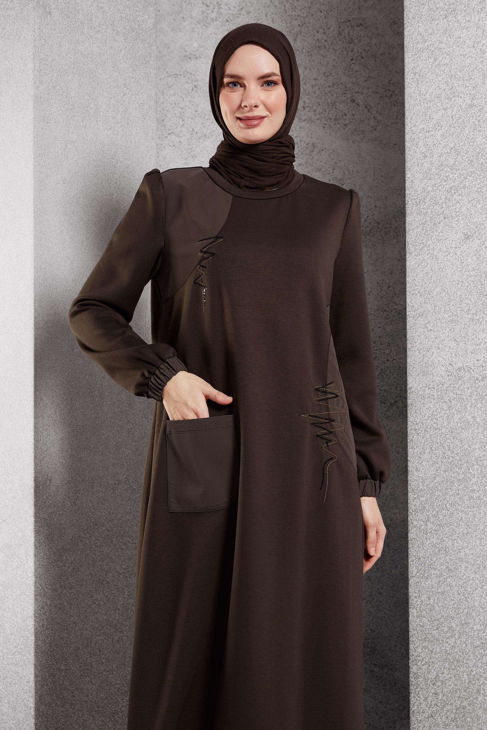 Hijab clothing BROWN DRESS WITH POCKET DETAIL 45196
