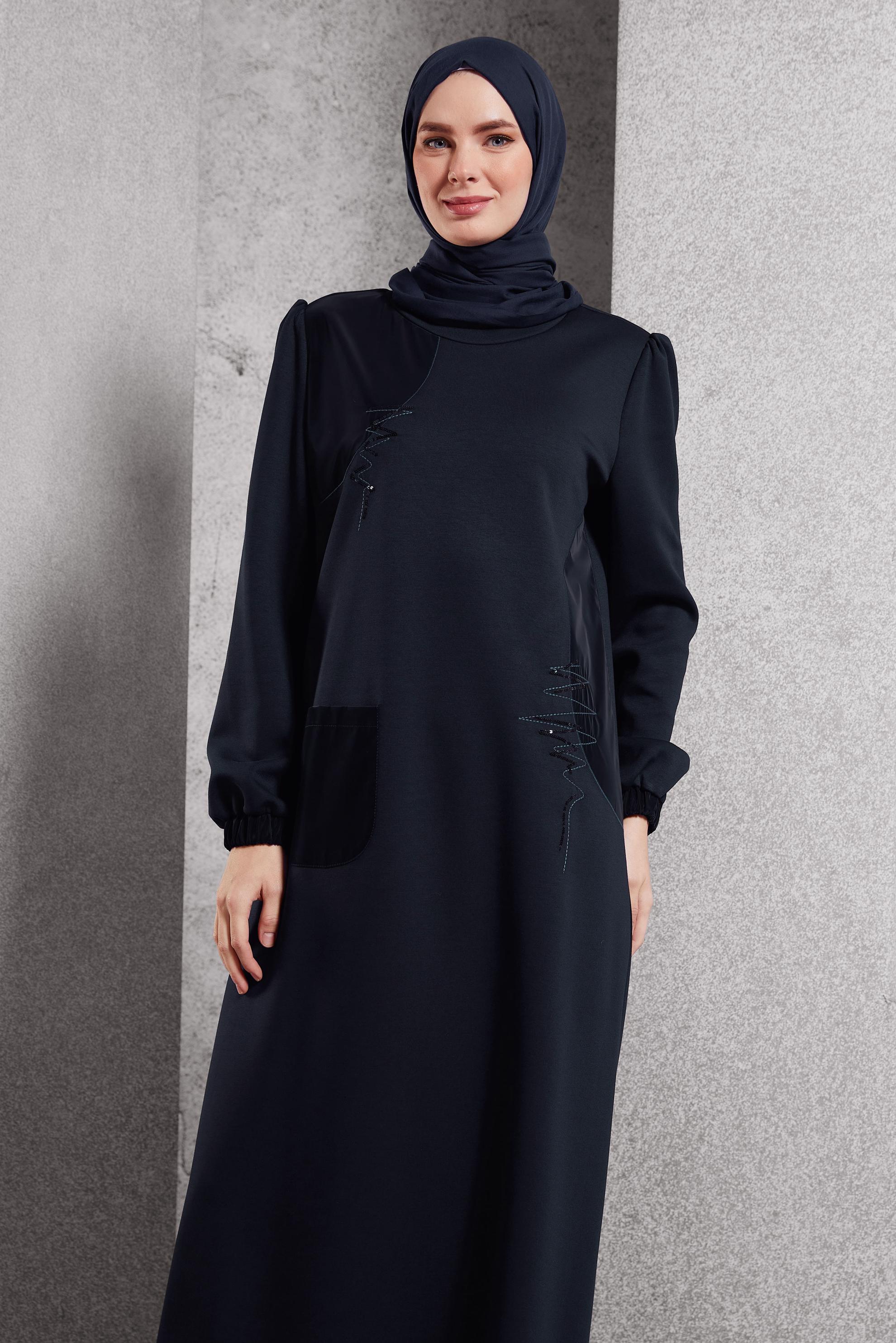 Hijab clothing NAVY BLUE DRESS WITH POCKET DETAIL 45196