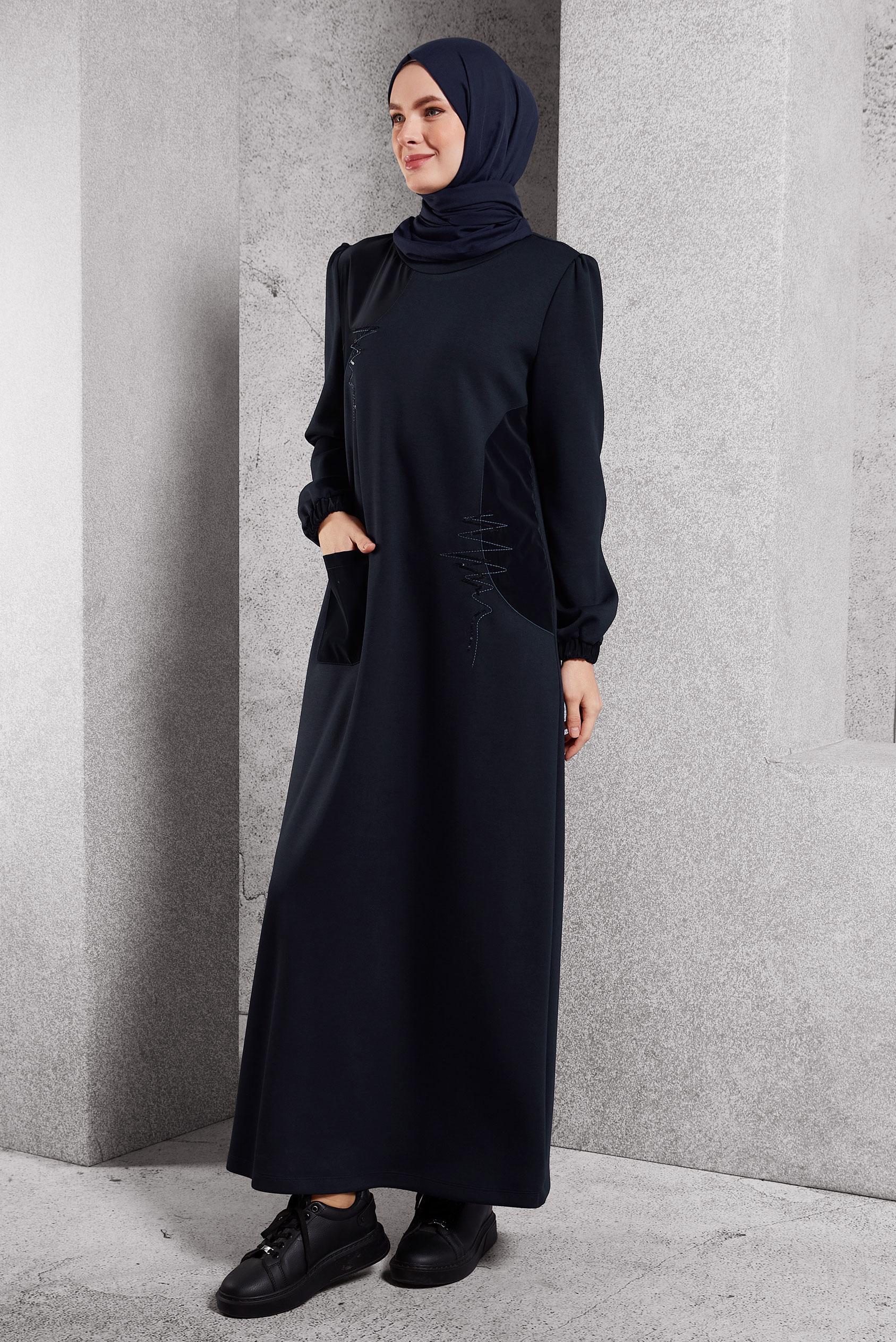 Hijab clothing NAVY BLUE DRESS WITH POCKET DETAIL 45196