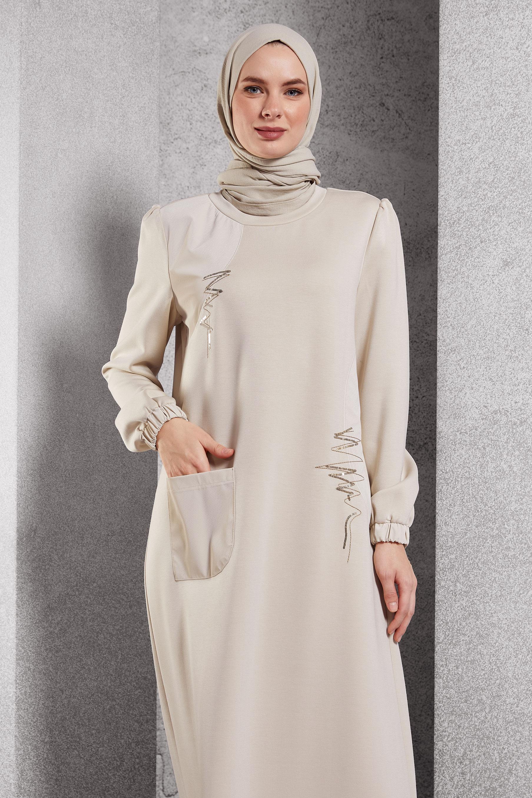 Hijab clothing ECRU DRESS WITH POCKET DETAIL 45196