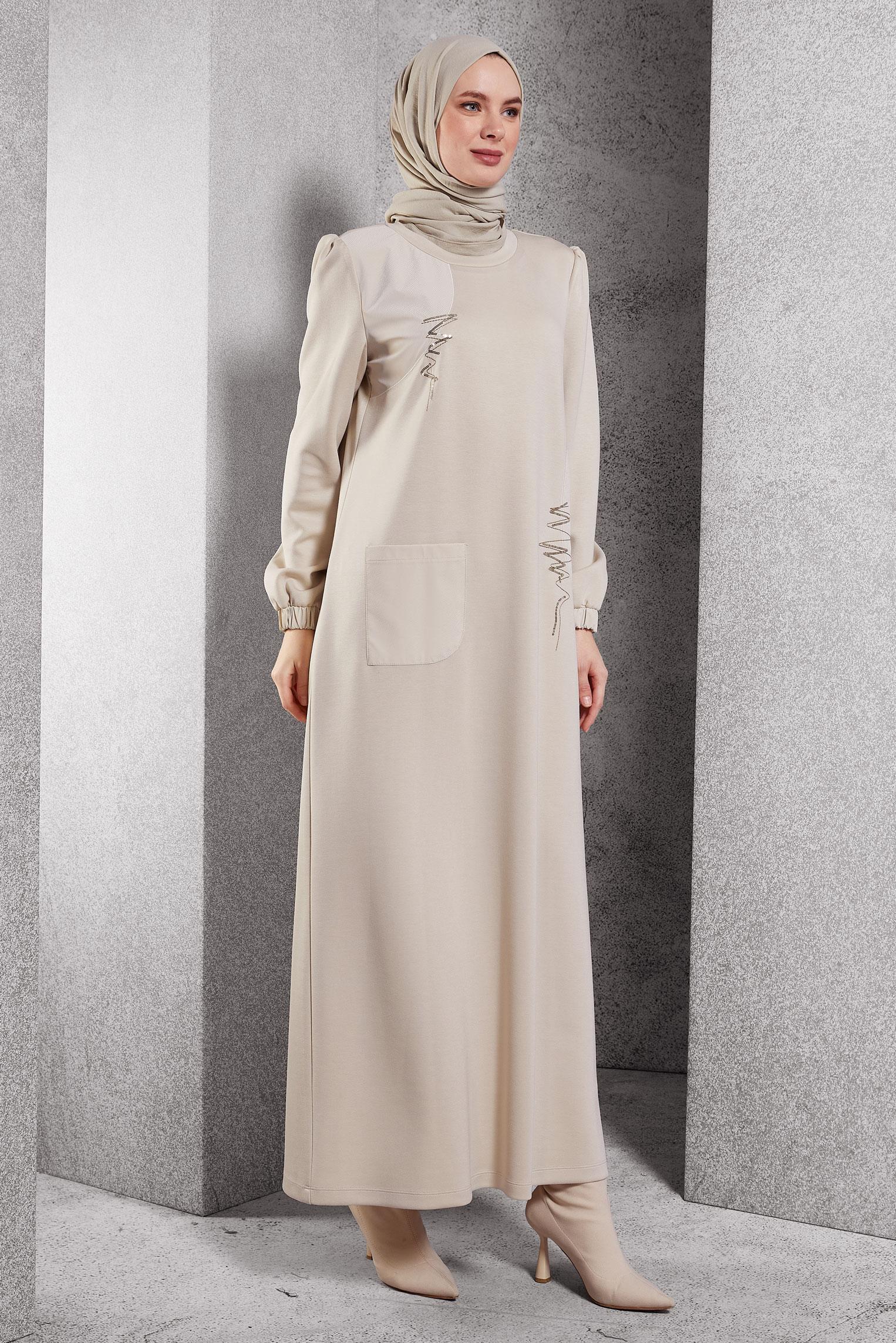Hijab clothing ECRU DRESS WITH POCKET DETAIL 45196