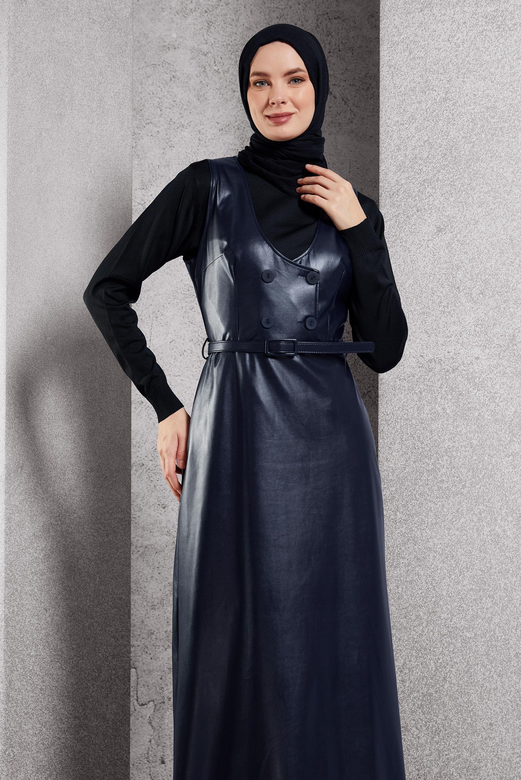 Vêtements hijab BLEU MARINE ROBE SALOPETTE CEINTURÉE 45216