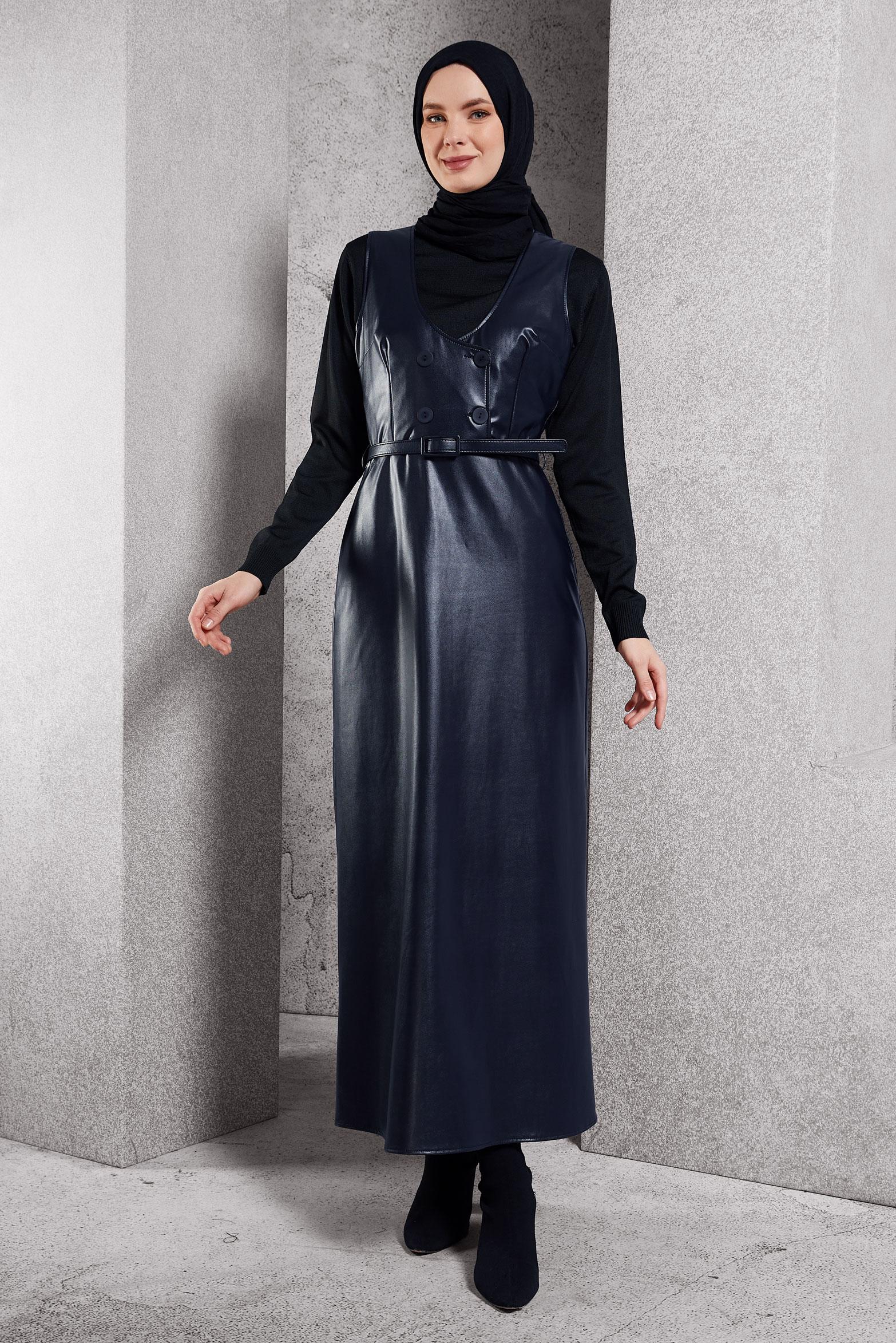 Vêtements hijab BLEU MARINE ROBE SALOPETTE CEINTURÉE 45216