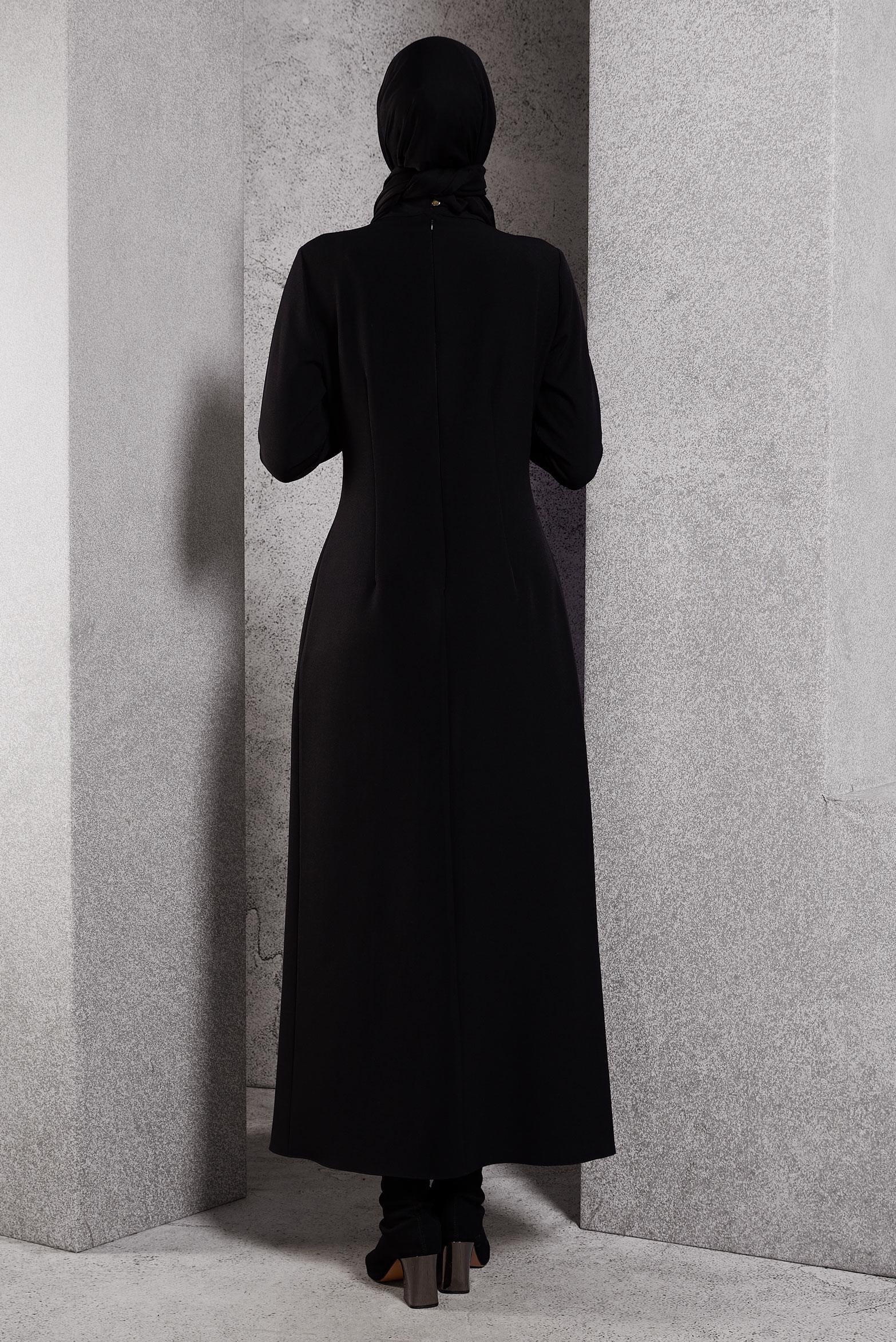 Tesettür giyim SİYAH ZİNCİR DETAYLI ELBİSE 45224