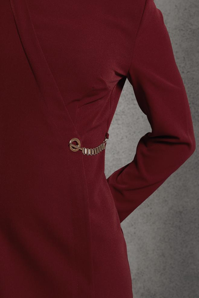 Vêtements hijab ROUGE BORDEAUX ROBE À DÉTAILS DE CHAÎNE 45224 - ALVİNA