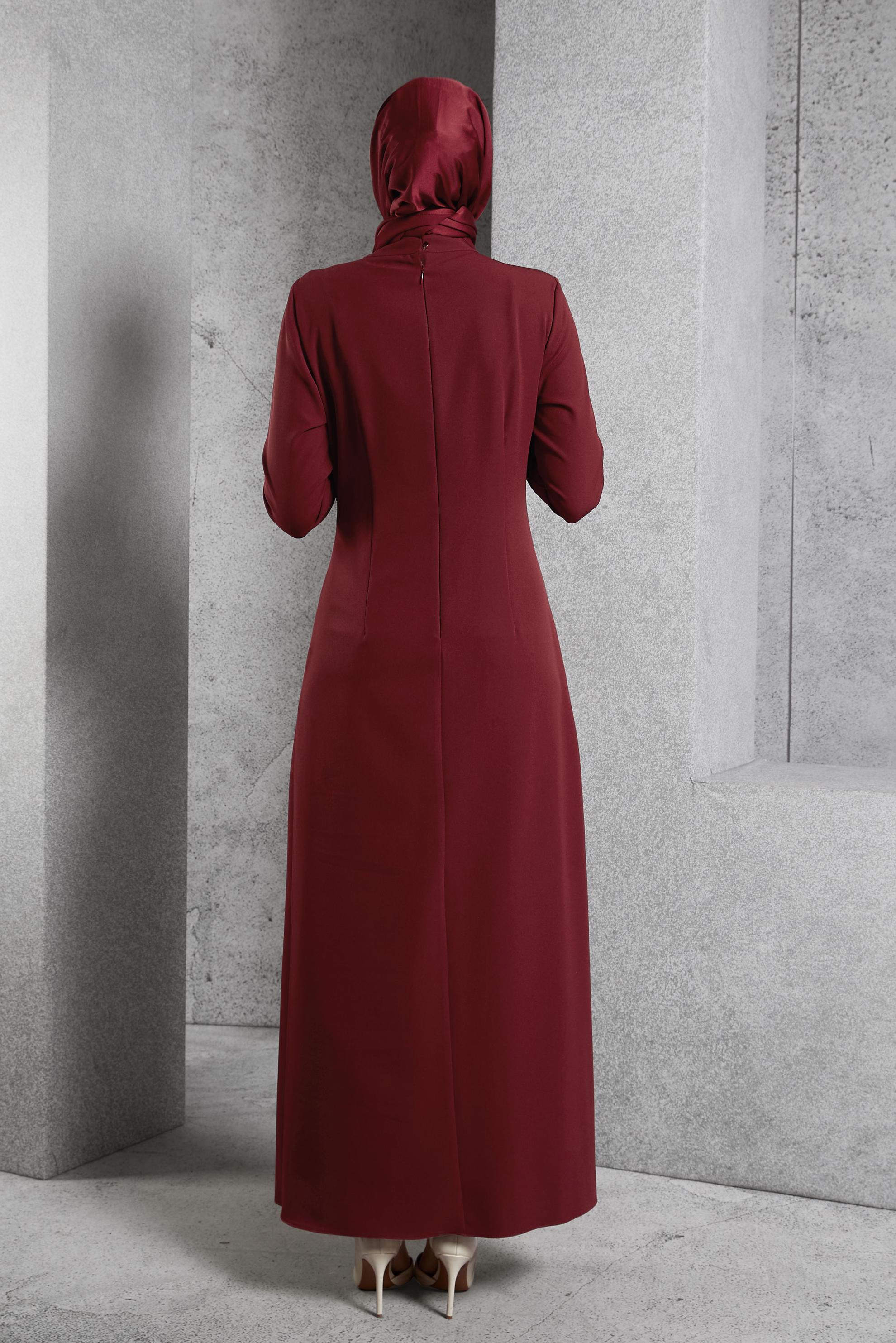Vêtements hijab ROUGE BORDEAUX ROBE À DÉTAILS DE CHAÎNE 45224