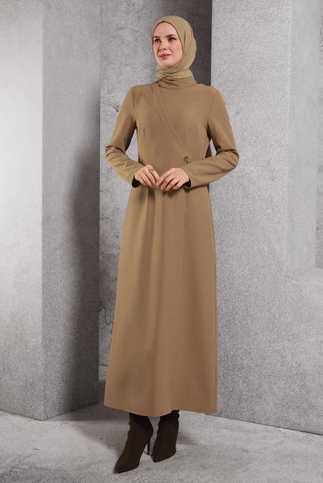 Vêtements hijab BEIGE ROBE À DÉTAILS DE CHAÎNE 45224 - ALVİNA