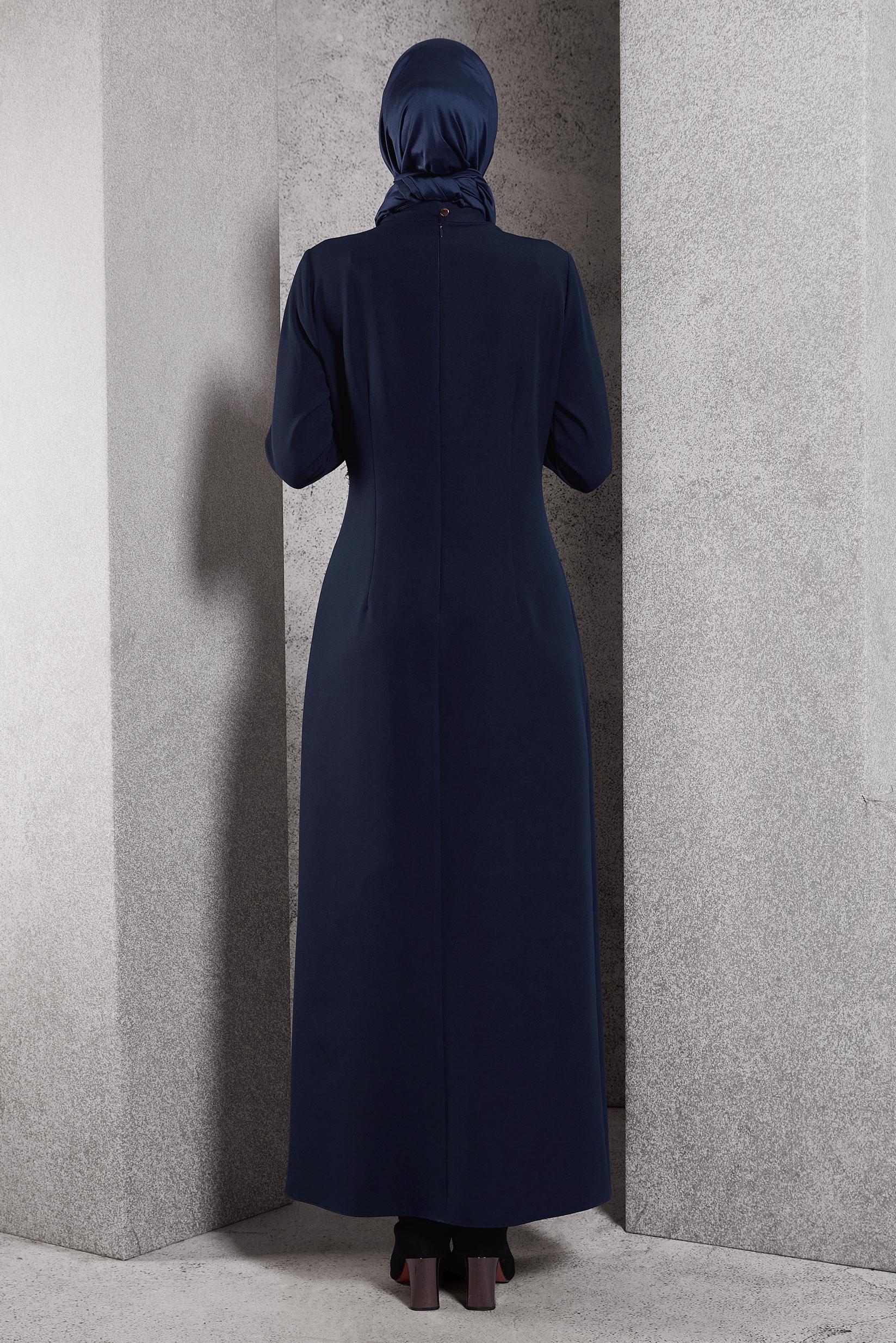 Vêtements hijab BLEU MARINE ROBE À DÉTAILS DE CHAÎNE 45224