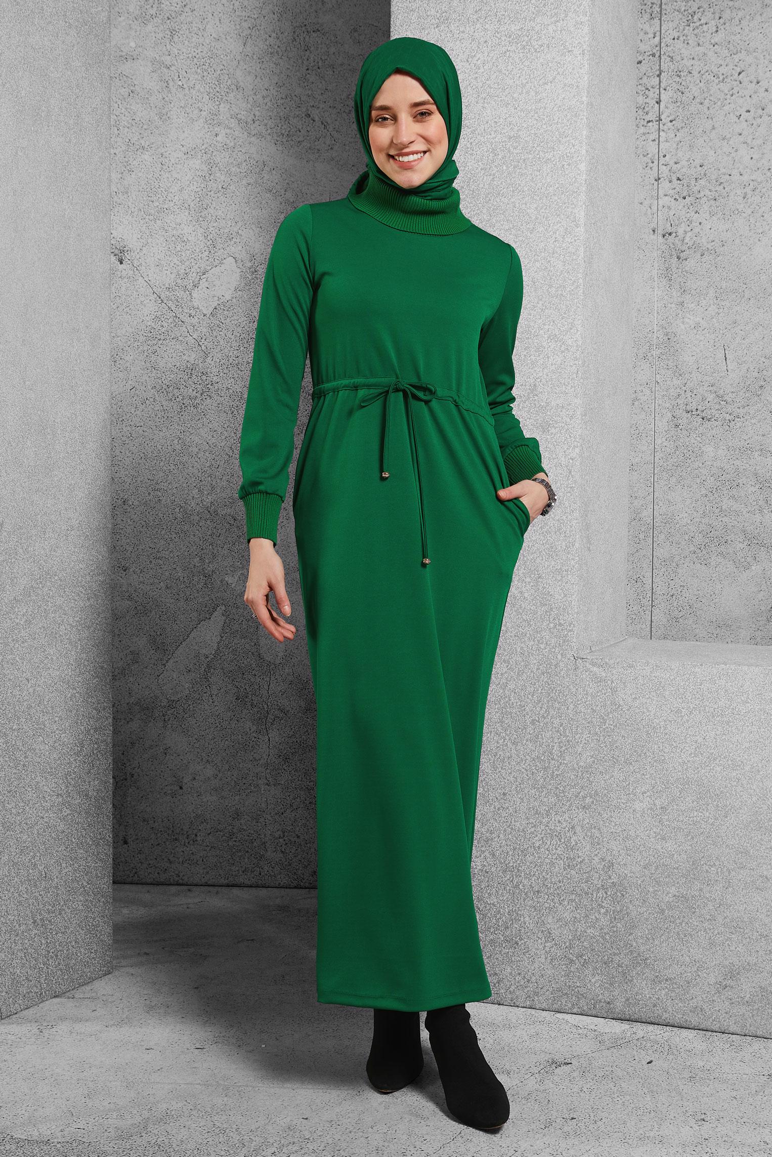 Vêtements hijab VERT ROBE À TAILLE SMOCKÉE 45231