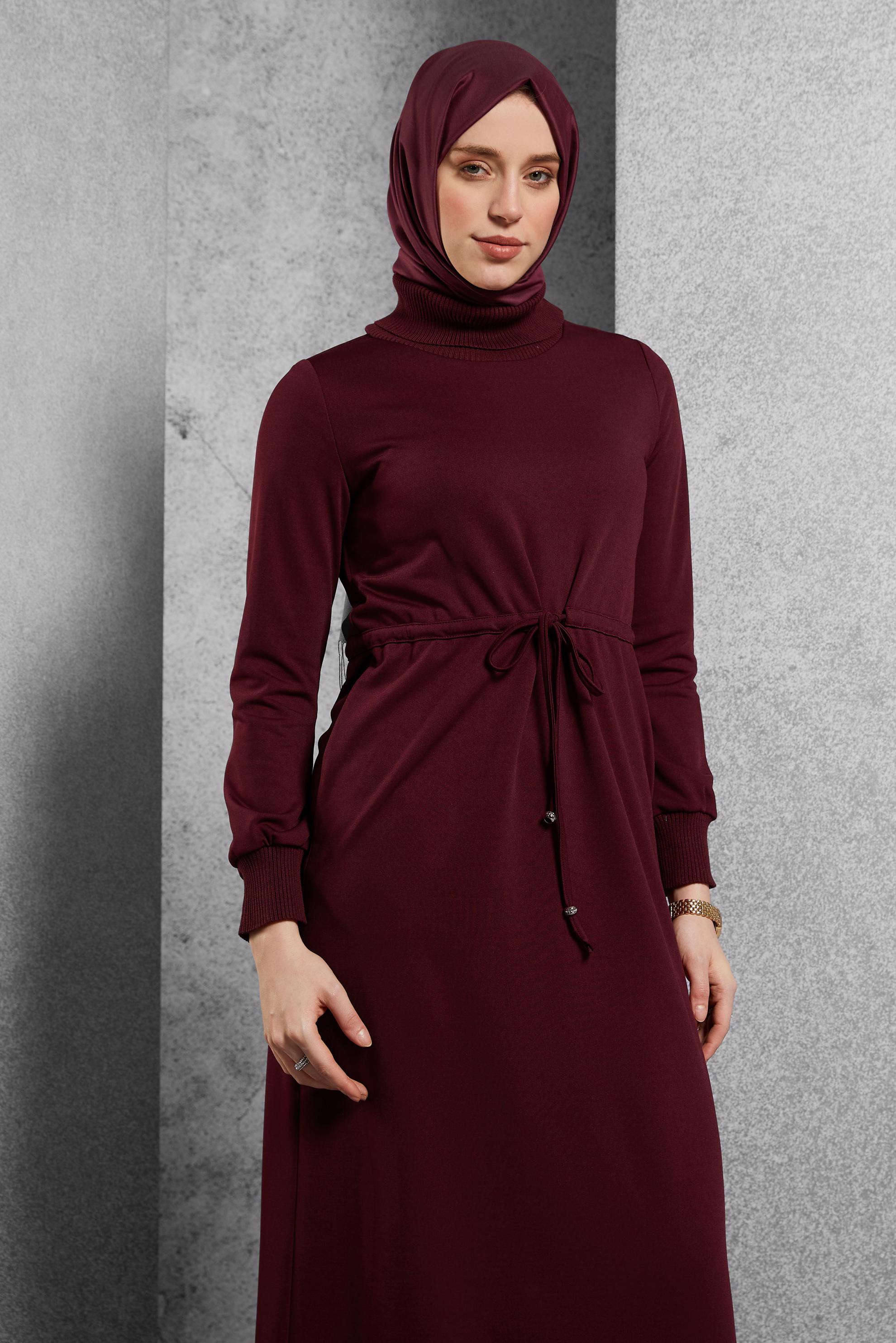 Vêtements hijab ROUGE BORDEAUX ROBE À TAILLE SMOCKÉE 45231