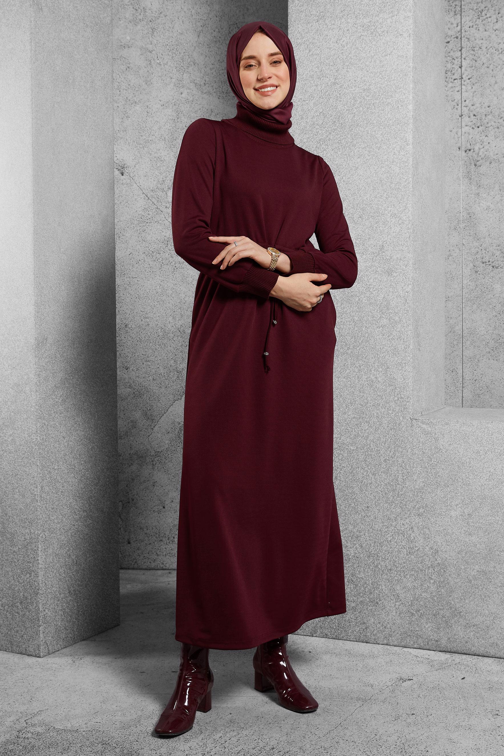 Vêtements hijab ROUGE BORDEAUX ROBE À TAILLE SMOCKÉE 45231