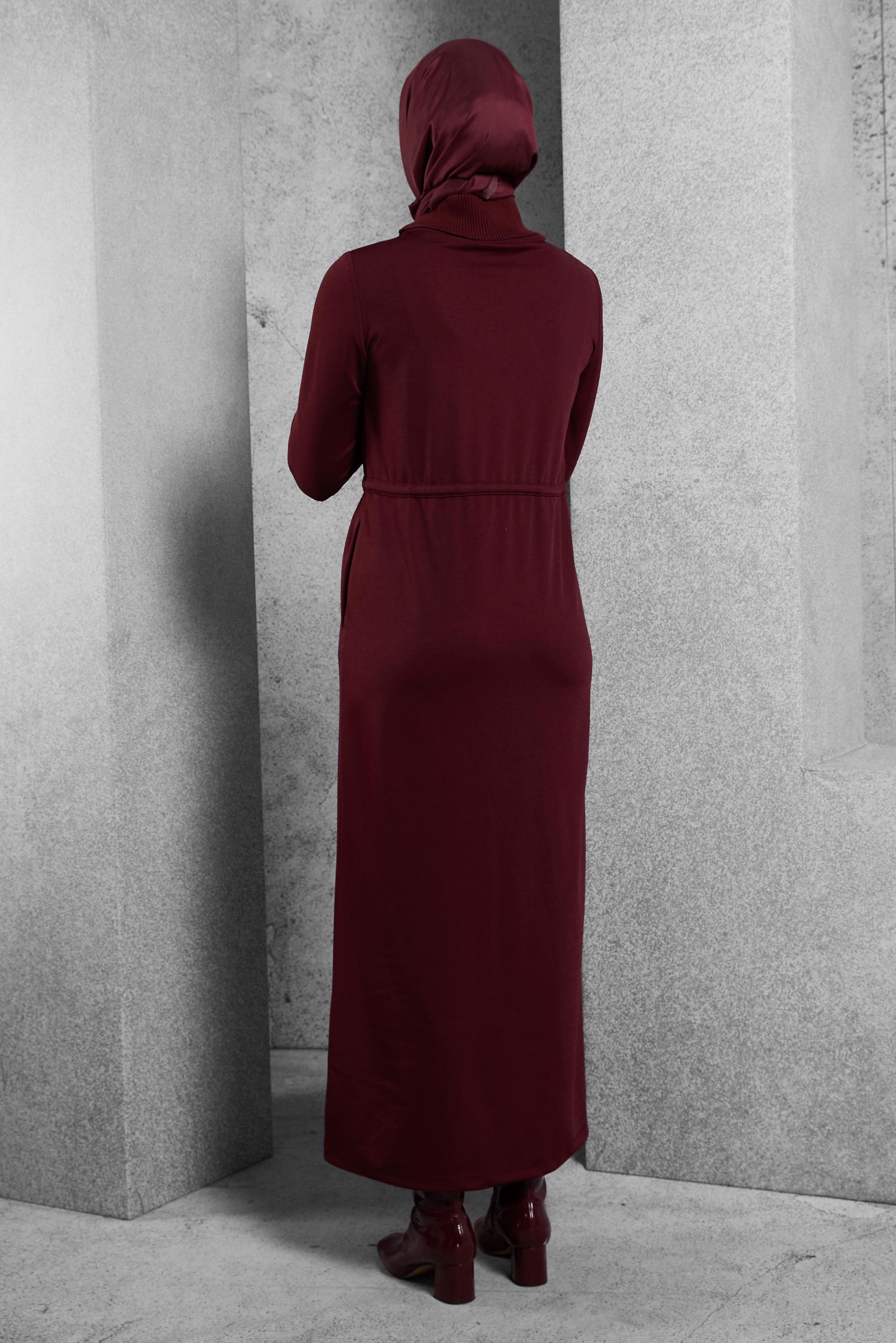 Vêtements hijab ROUGE BORDEAUX ROBE À TAILLE SMOCKÉE 45231