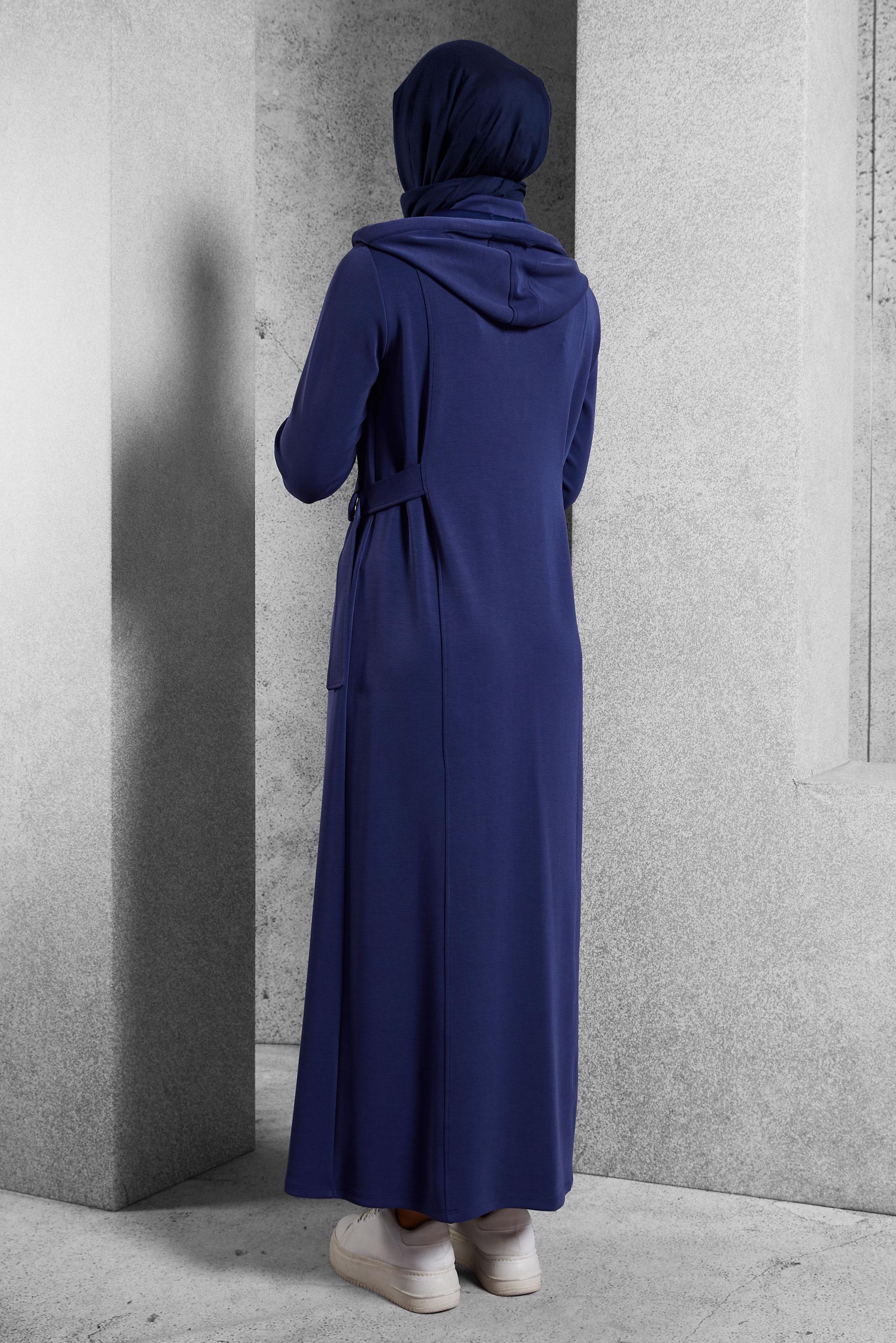 Tesettür giyim LACİVERT KAPÜŞONLU ELBİSE 45234