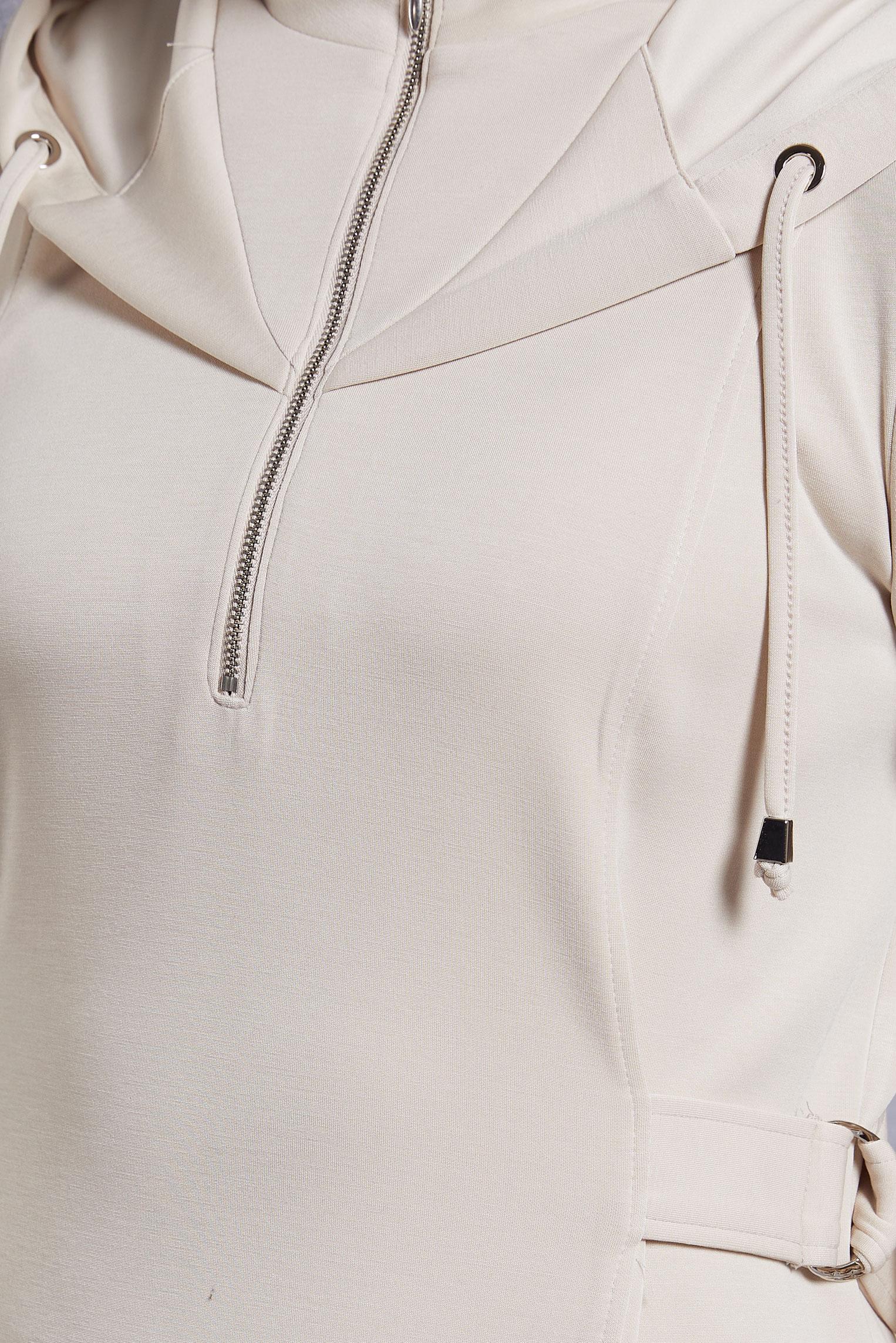 Tesettür giyim EKRU KAPÜŞONLU ELBİSE 45234