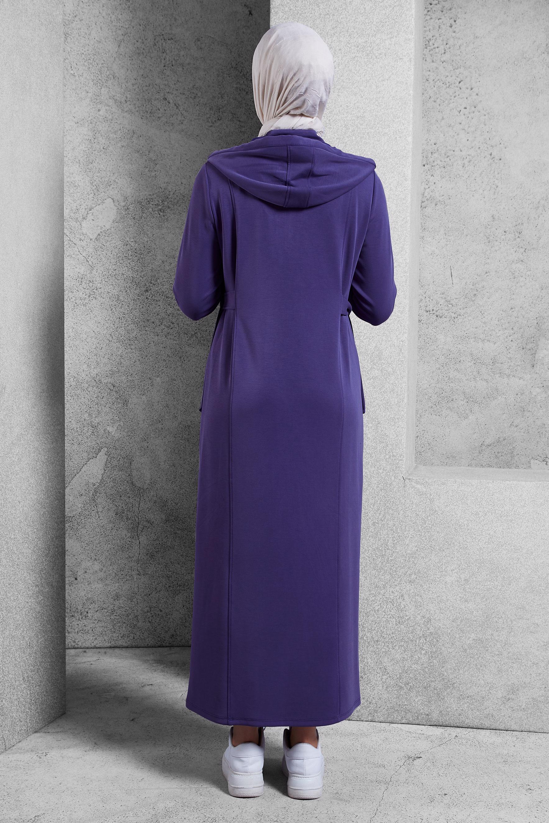Tesettür giyim MOR KAPÜŞONLU ELBİSE 45234