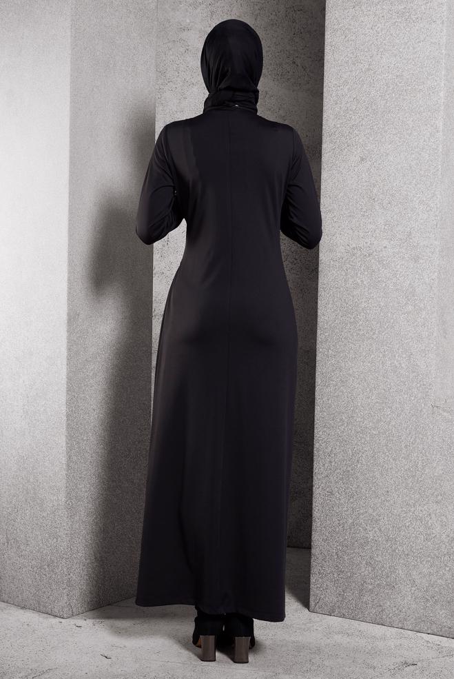 Vêtements hijab NOIR ROBE MODESTE NOUÉE 45235 - ALVİNA