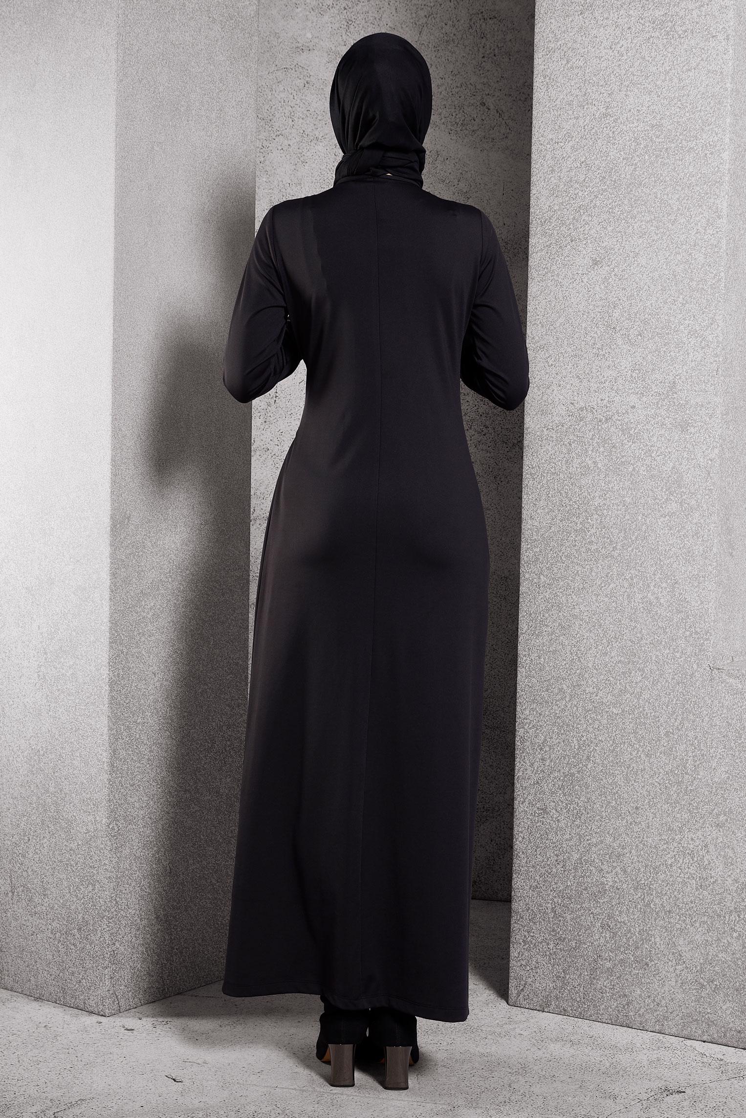 Vêtements hijab NOIR ROBE MODESTE NOUÉE 45235