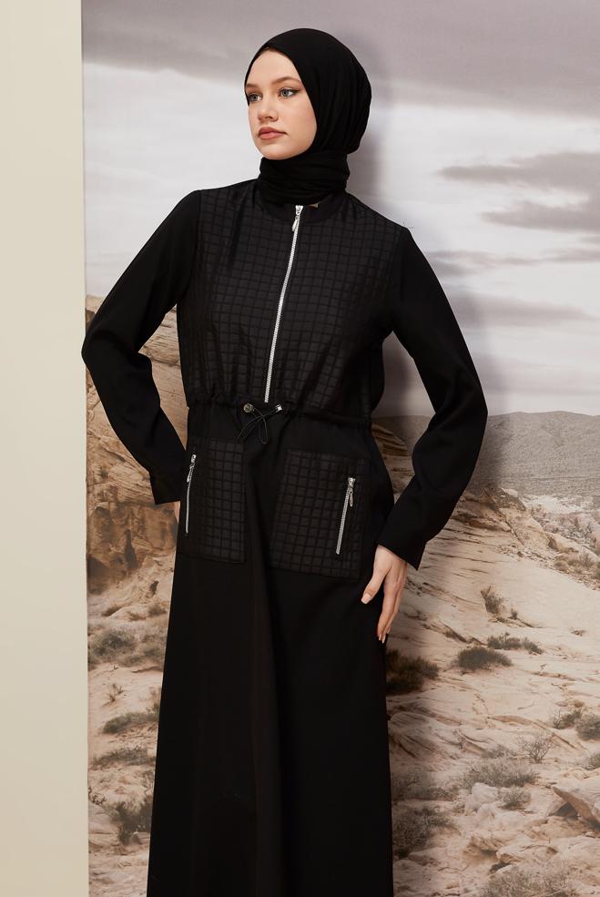 Hijab clothing BLACK SMOCKING WAIST DRESS 45236 - ALVİNA