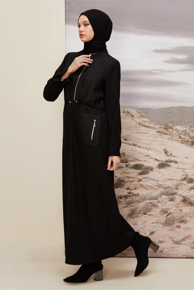 Hijab clothing BLACK SMOCKING WAIST DRESS 45236 - ALVİNA