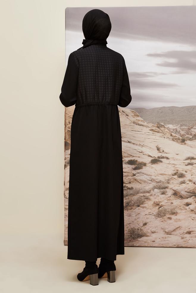 Hijab clothing BLACK SMOCKING WAIST DRESS 45236 - ALVİNA