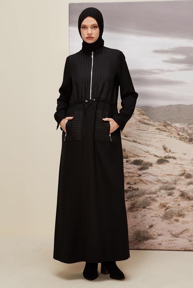 Hijab clothing BLACK SMOCKING WAIST DRESS 45236 - ALVİNA