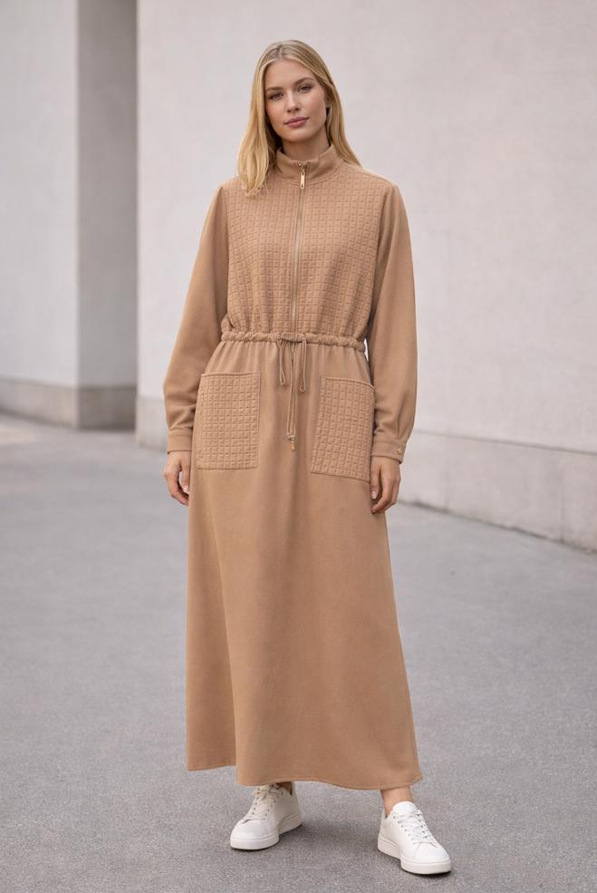 Hijab clothing BROWN SMOCKING WAIST DRESS 45236 - ALVİNA