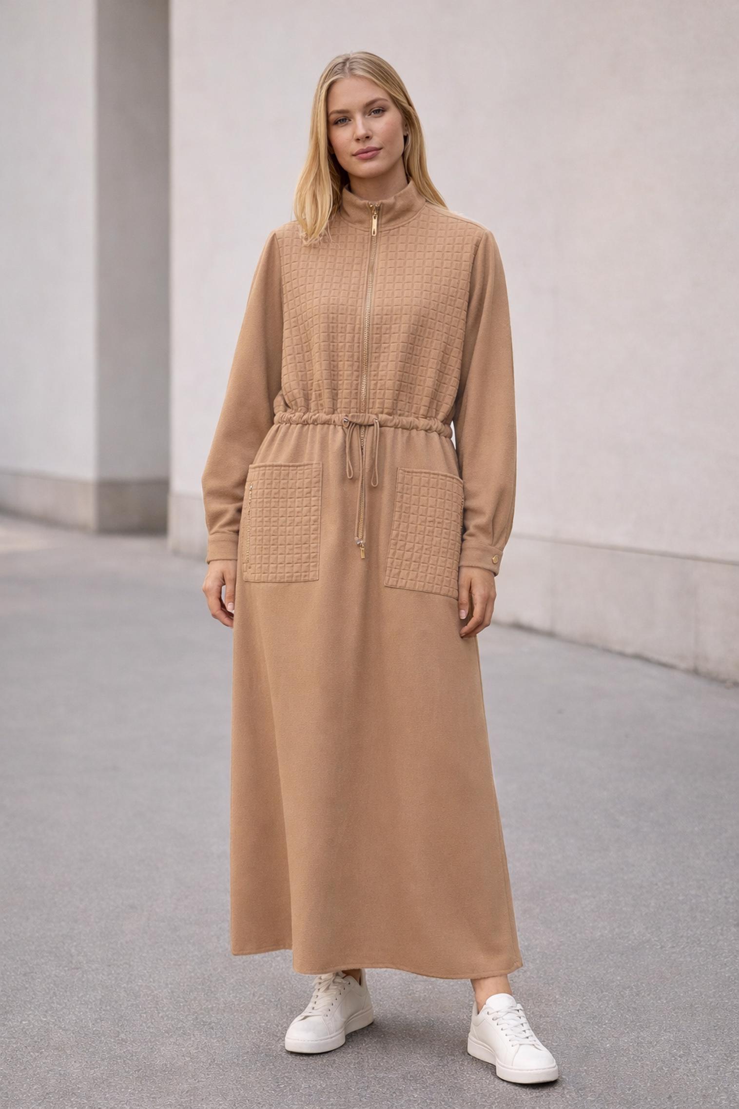 Hijab clothing BROWN SMOCKING WAIST DRESS 45236