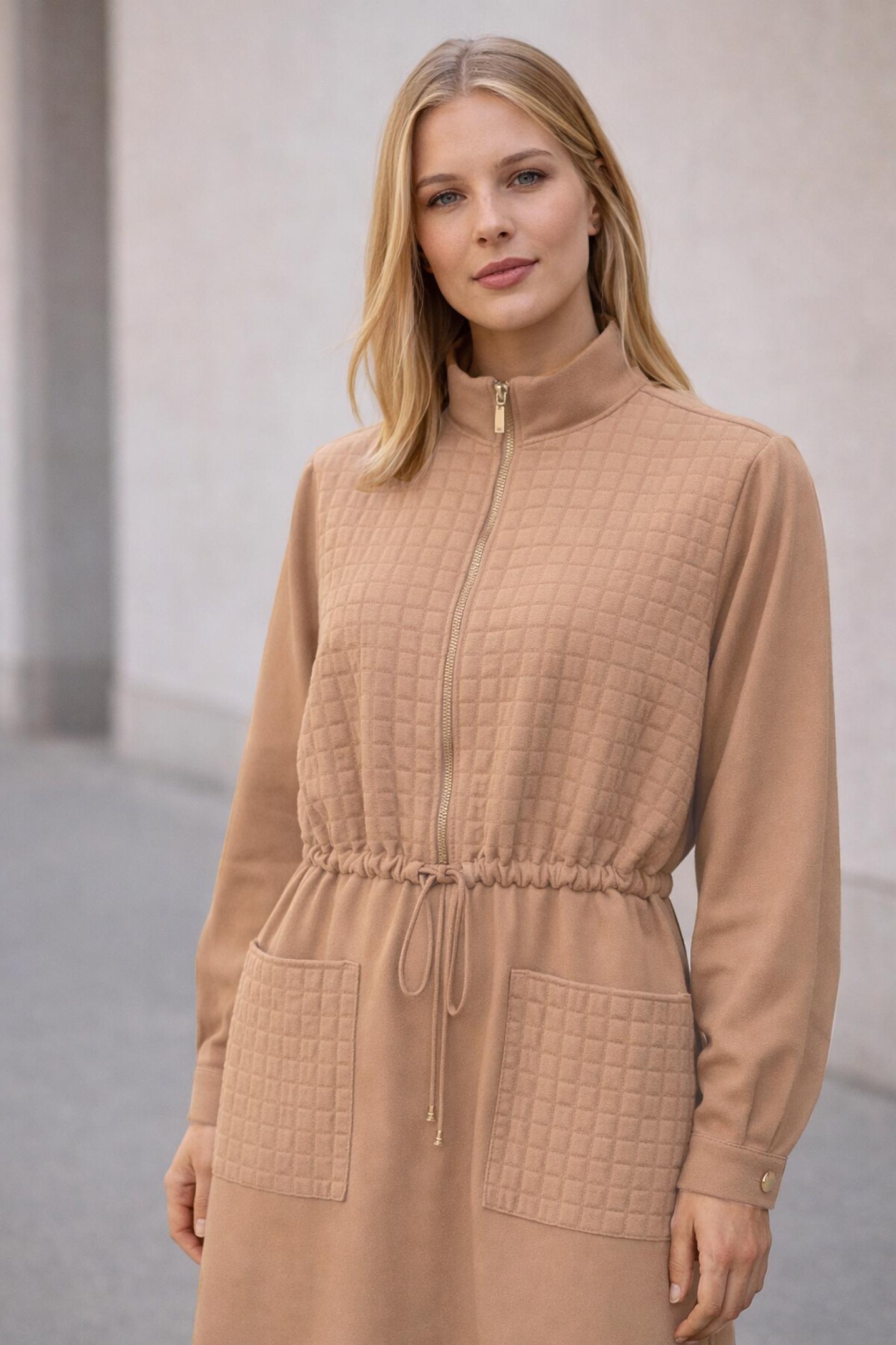 Hijab clothing BROWN SMOCKING WAIST DRESS 45236